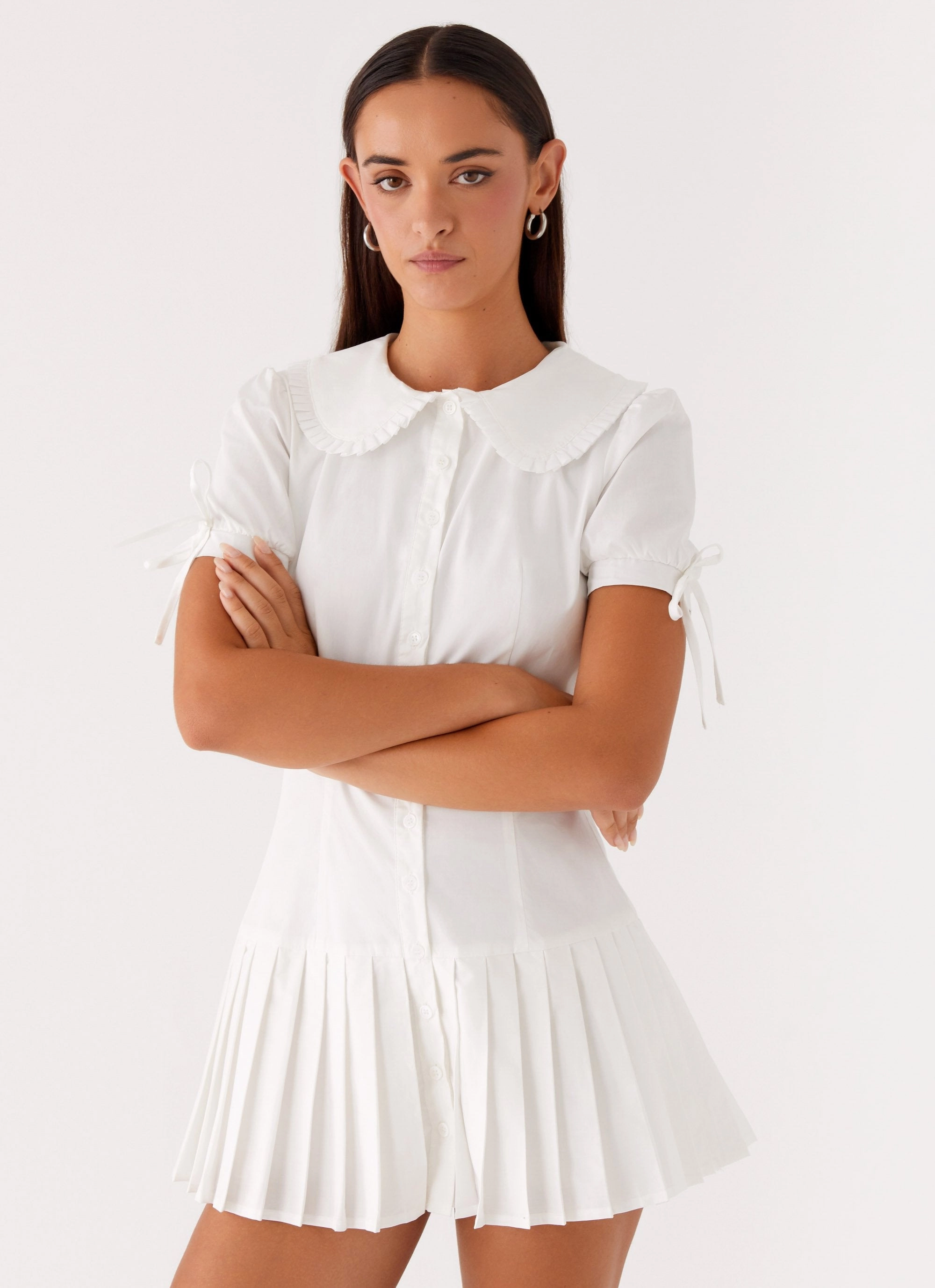 To Us Pleated Mini Dress - White Layered Fit
