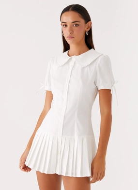 To Us Pleated Mini Dress - White Dress Up To Us Pleated Mini Dress - White Statement-Piece