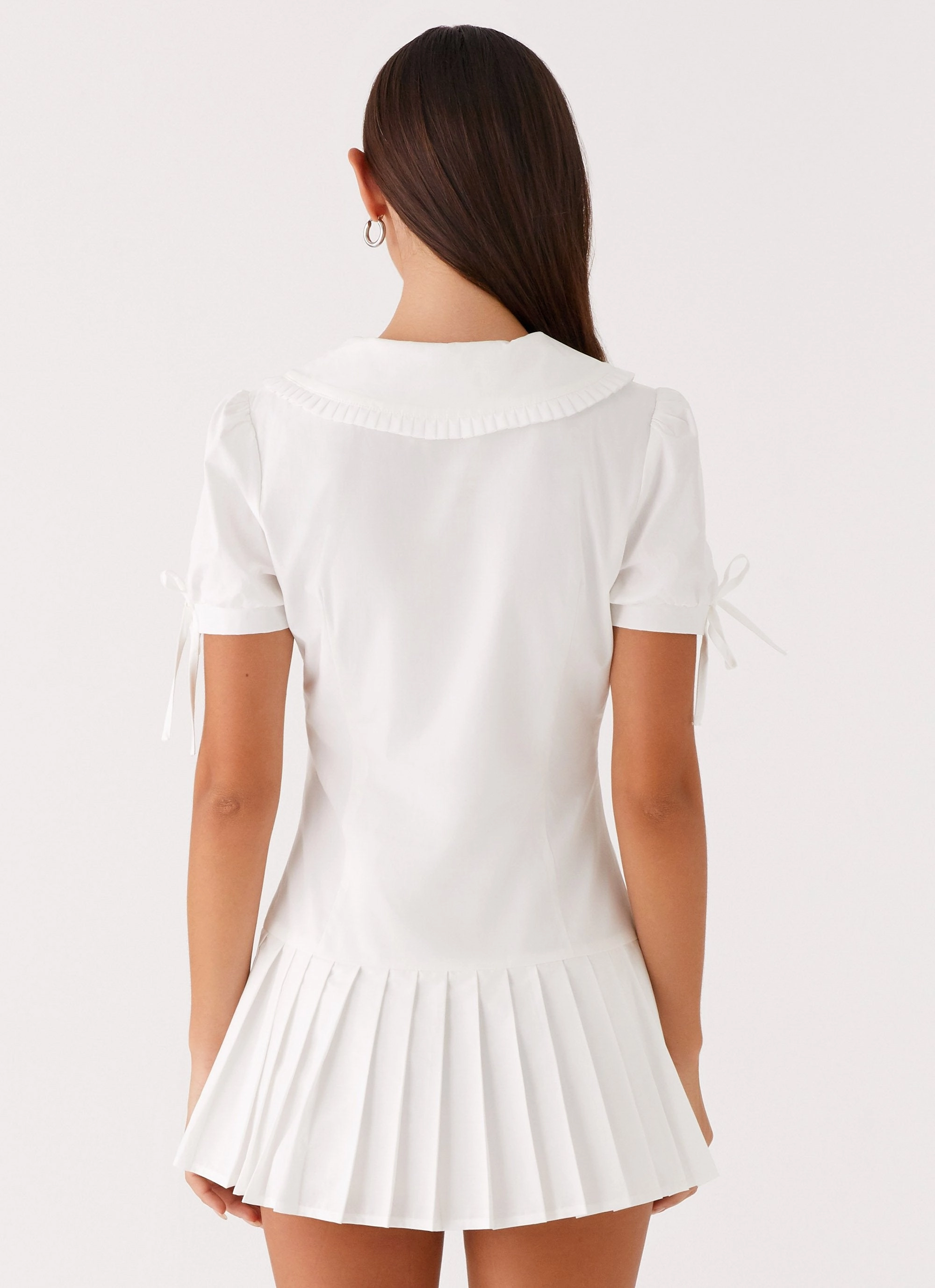 To Us Pleated Mini Dress - White Lightweight and Breezy