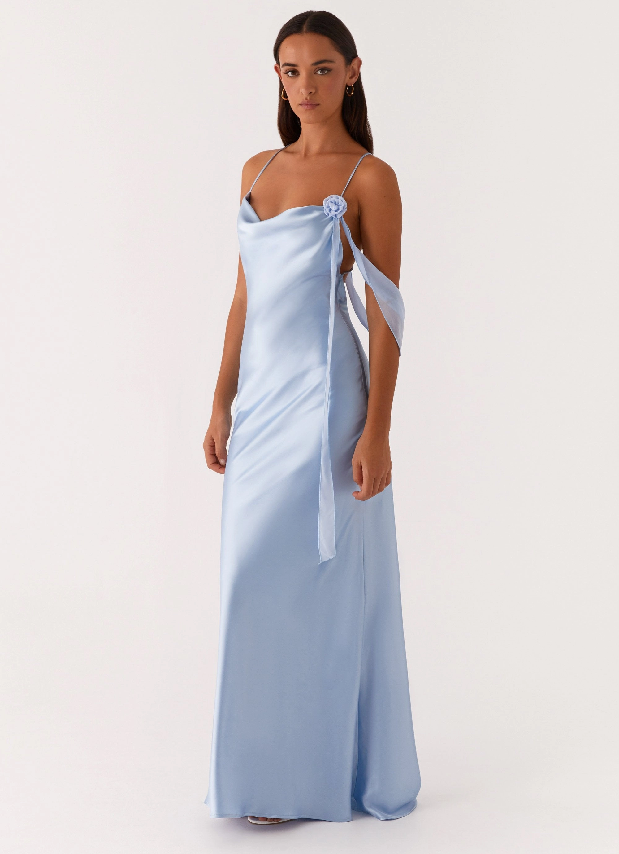 Drapey Fabric Too Sweet Satin Maxi Dress - Blue