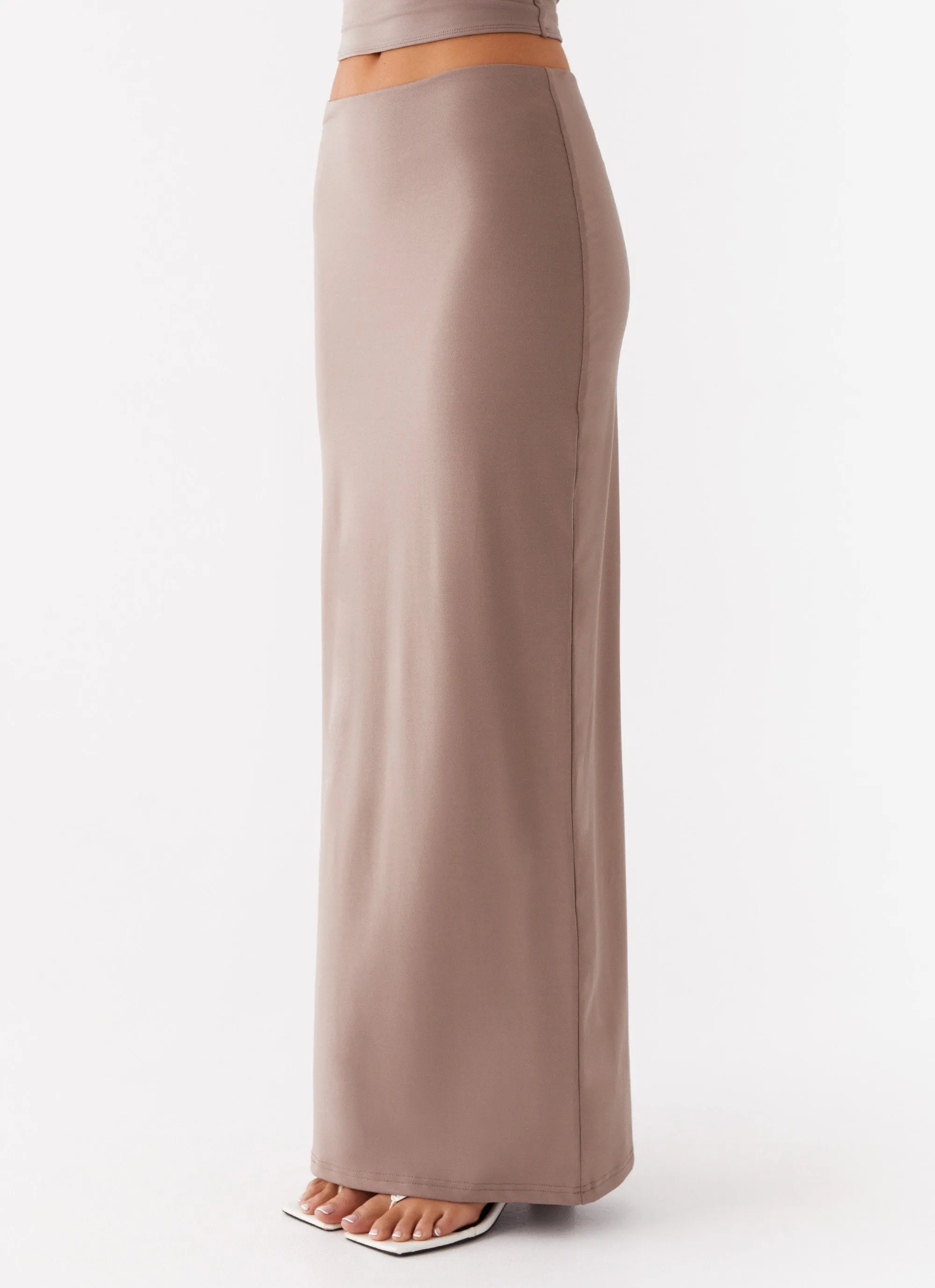 Solace Soul Maxi Skirt - Taupe Neat Finish
