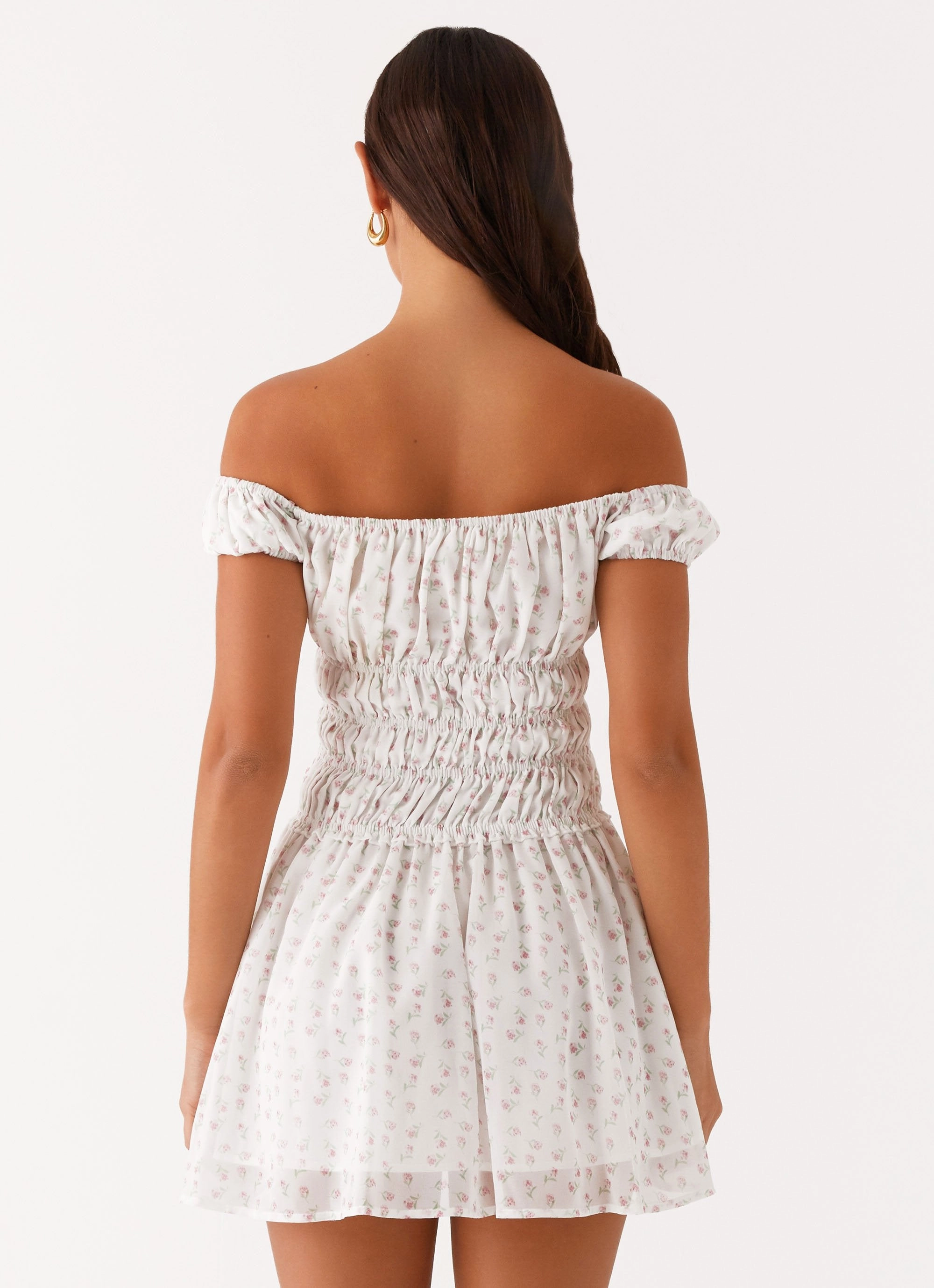 Easy Flow Total Bliss Shirred Mini Dress - White Floral