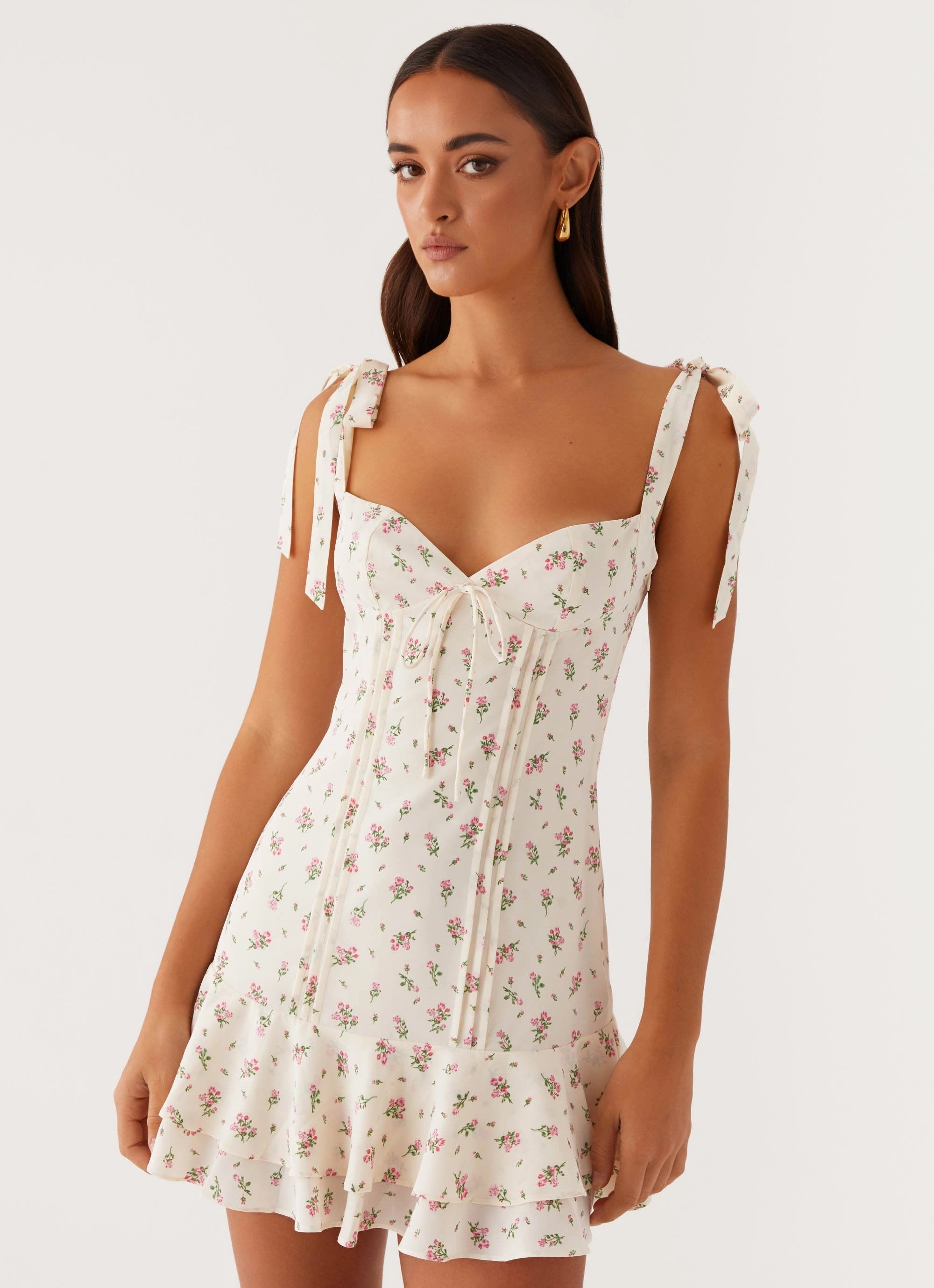 Tova Mini Dress - White Flower Form Fitting Spring Flow