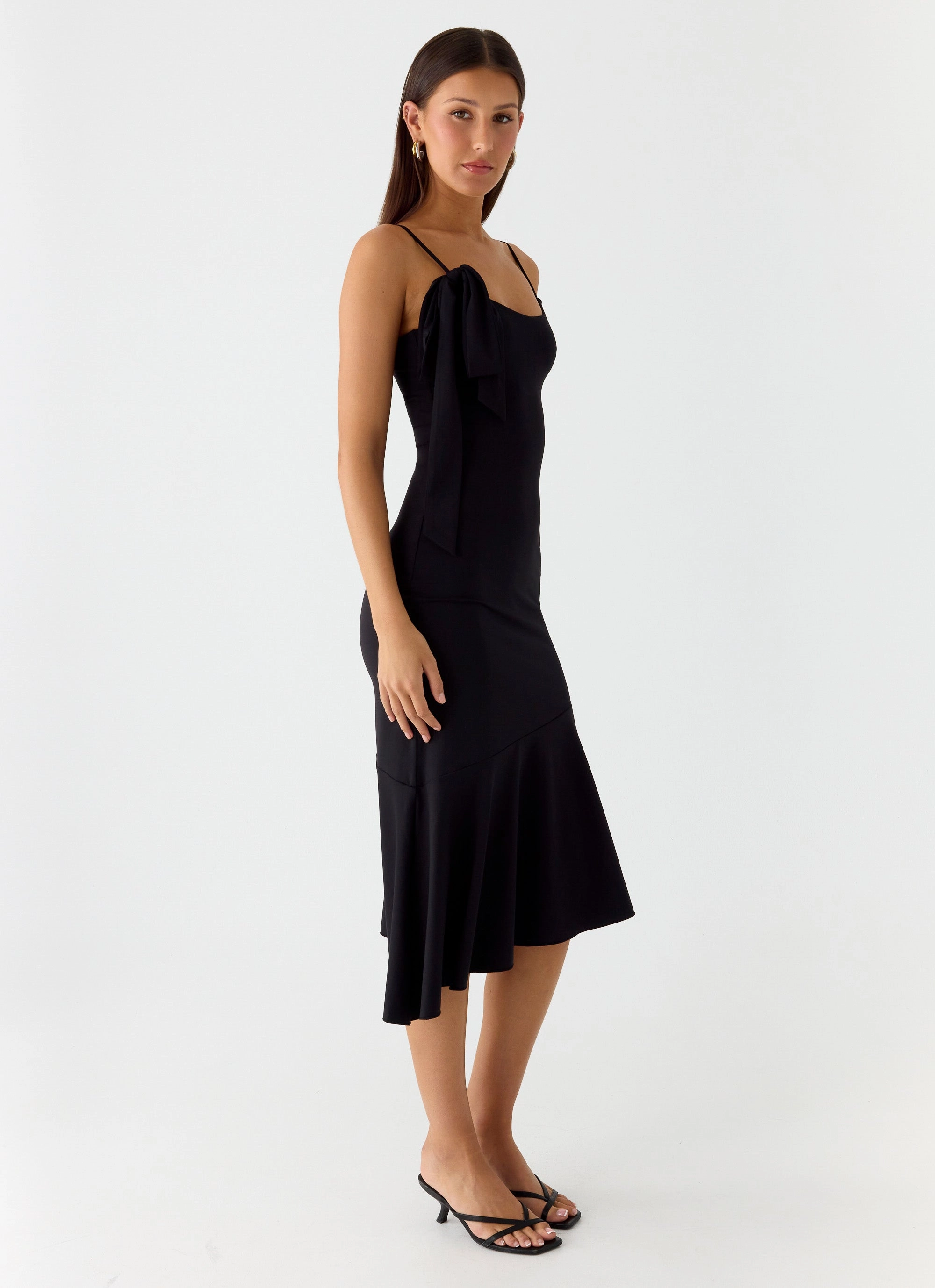 Tranquility Asymmetric Midi Dress - Black Easy Lovely
