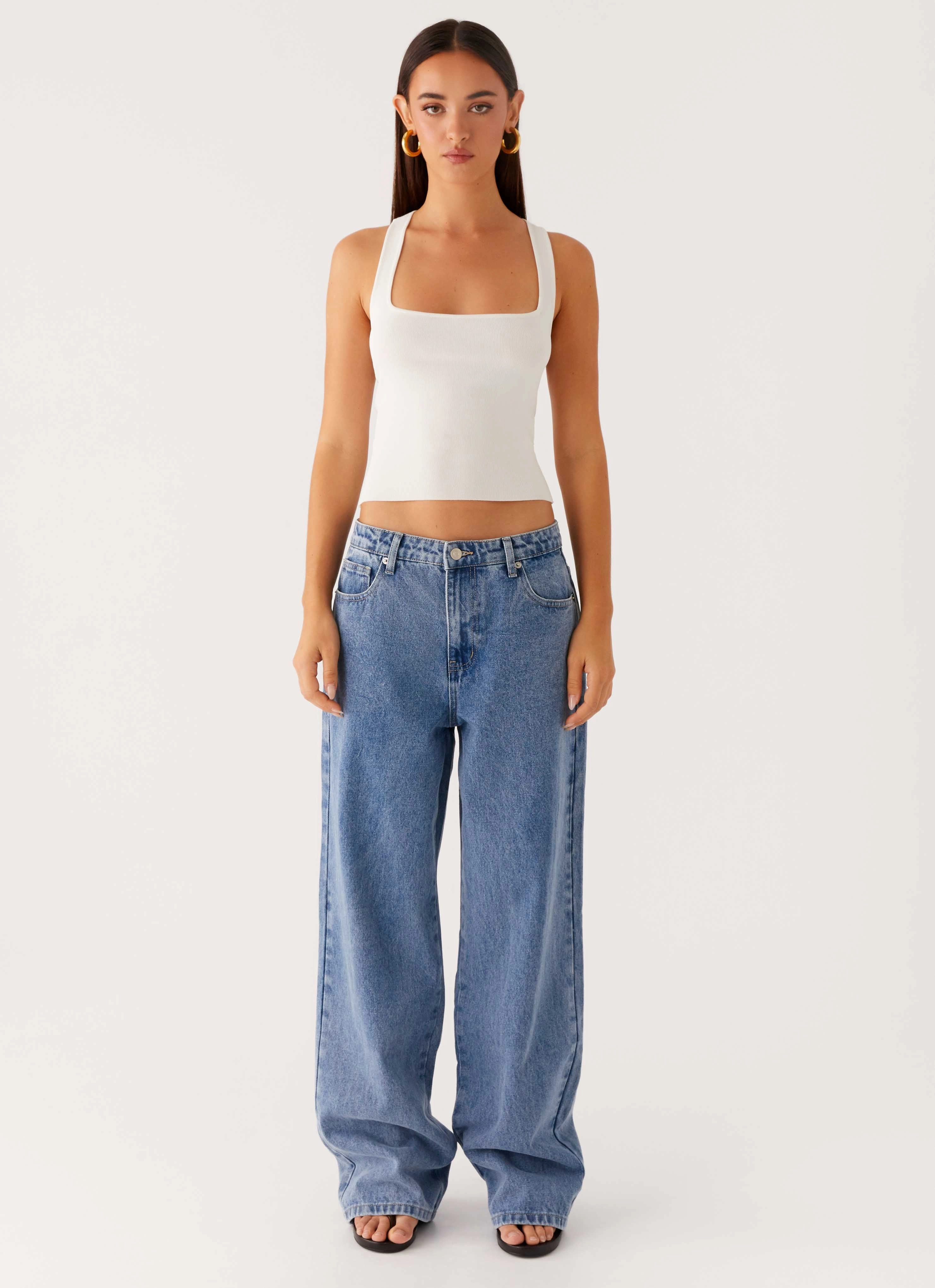 Keanna Low Rise Denim Jeans - Blue Denim Layered Look Flattering Cut