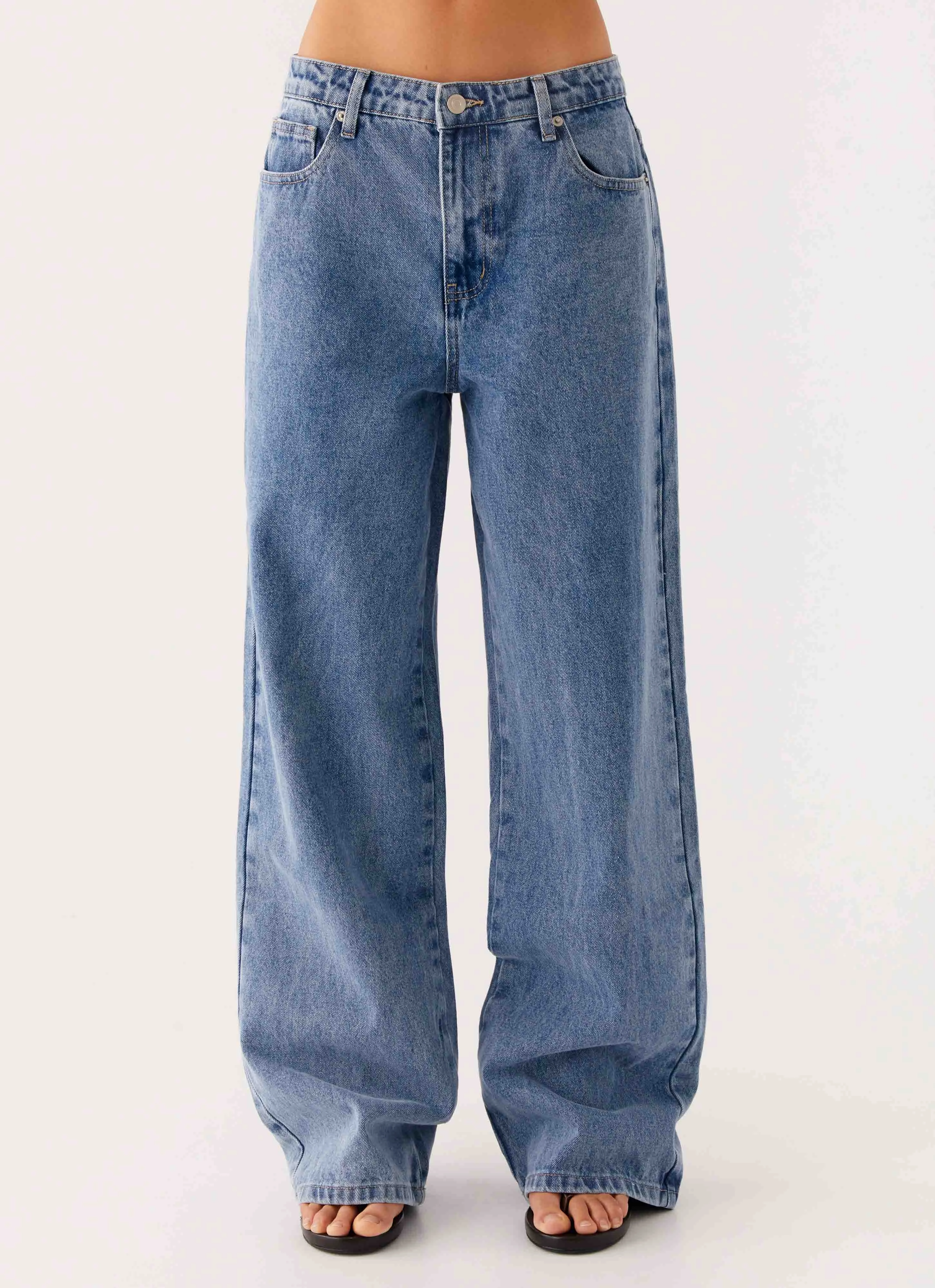 Modular Attachment Keanna Low Rise Denim Jeans - Blue Denim