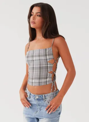 Trista Tie Top - Grey Tartan NonFade Dye