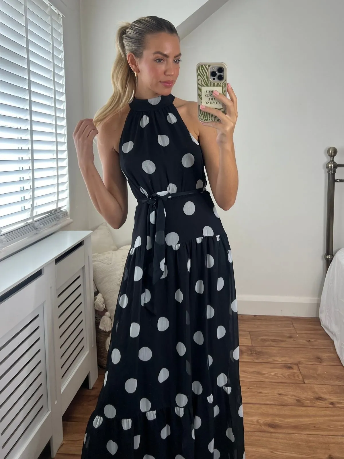 Willow High Neck Maxi Dress / Mono Print Adjustable Straps