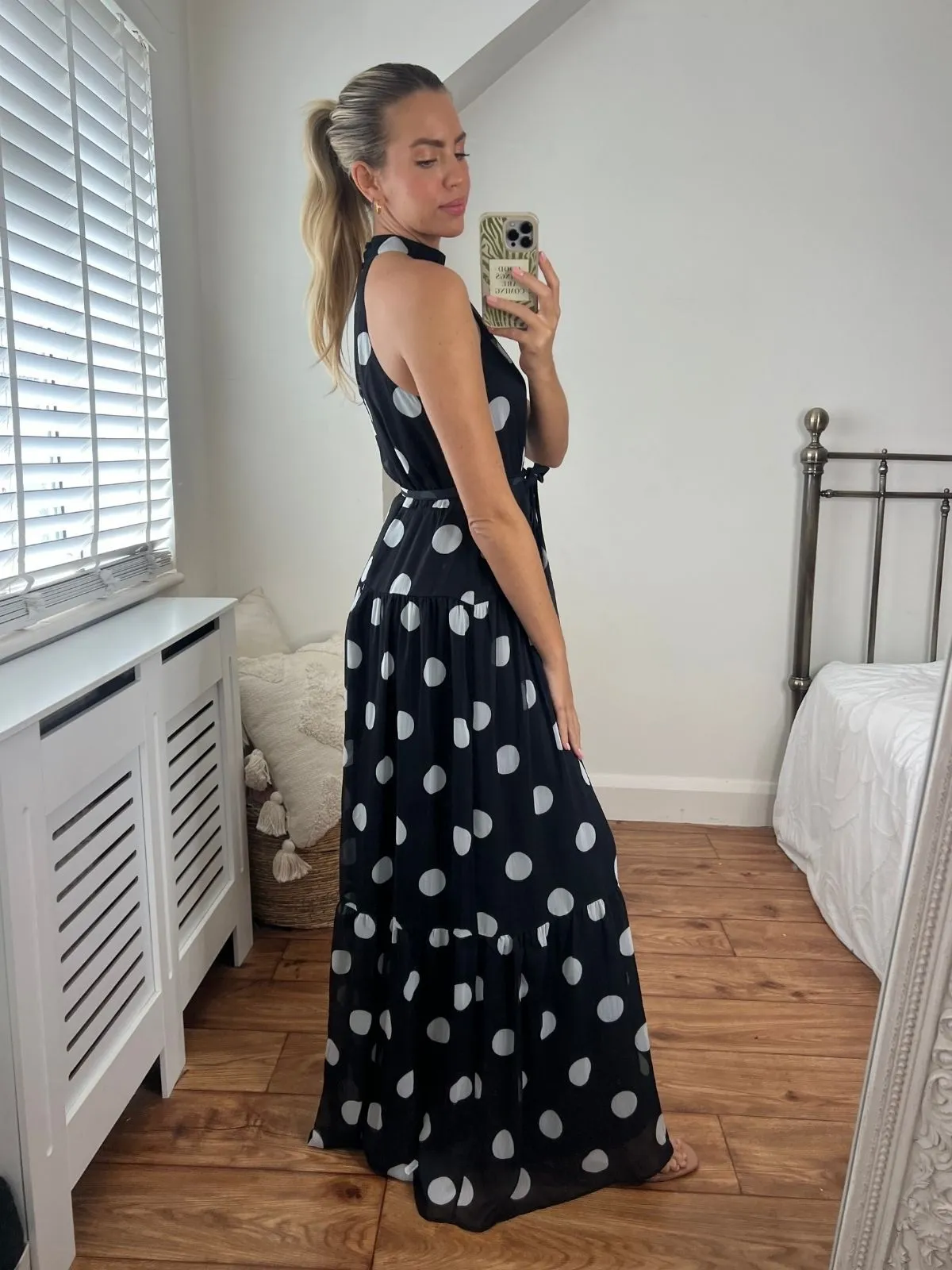 Willow High Neck Maxi Dress / Mono Print Light Coral Beach Moment