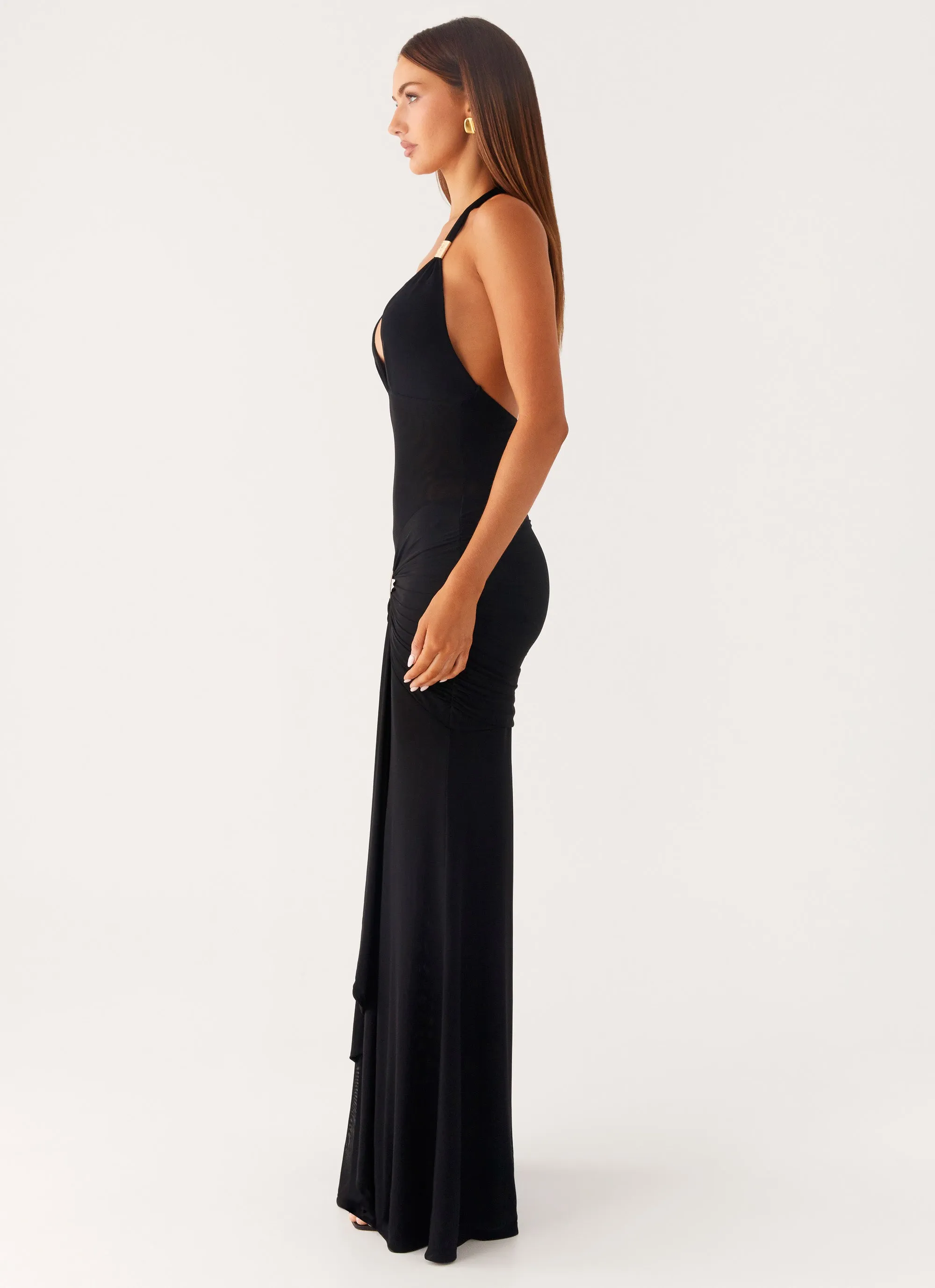Miyah Halter Hardware Maxi Dress - Black Breathable Cotton Versatile Outfit