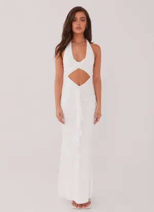 Trendy Prints Allanna Frill Maxi Dress - White Wardrobe Must-Have Allanna Frill Maxi Dress - White