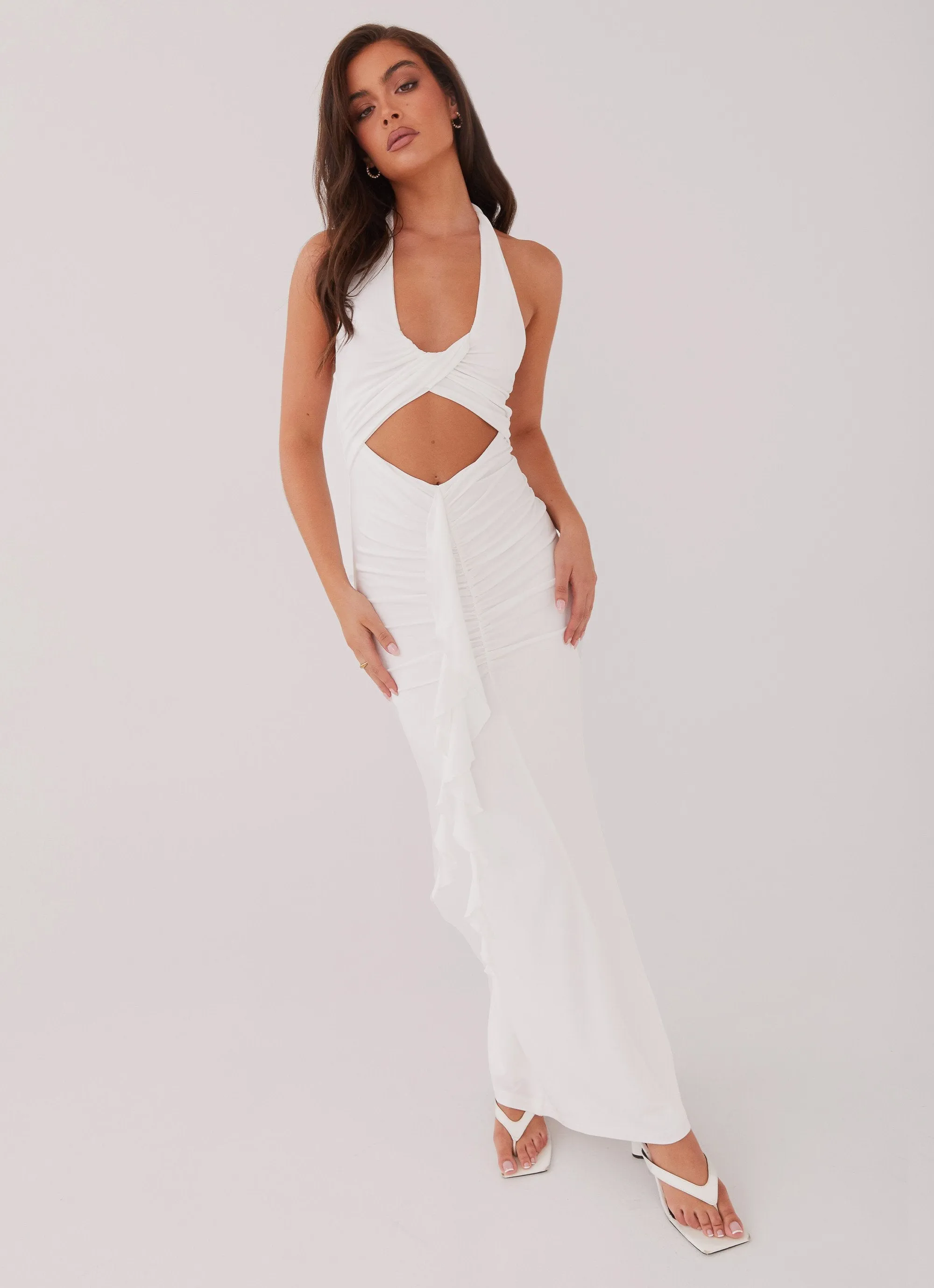Solid Color Allanna Frill Maxi Dress - White