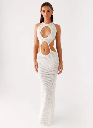 Lightweight texture Caicos Crochet Maxi Dress - White