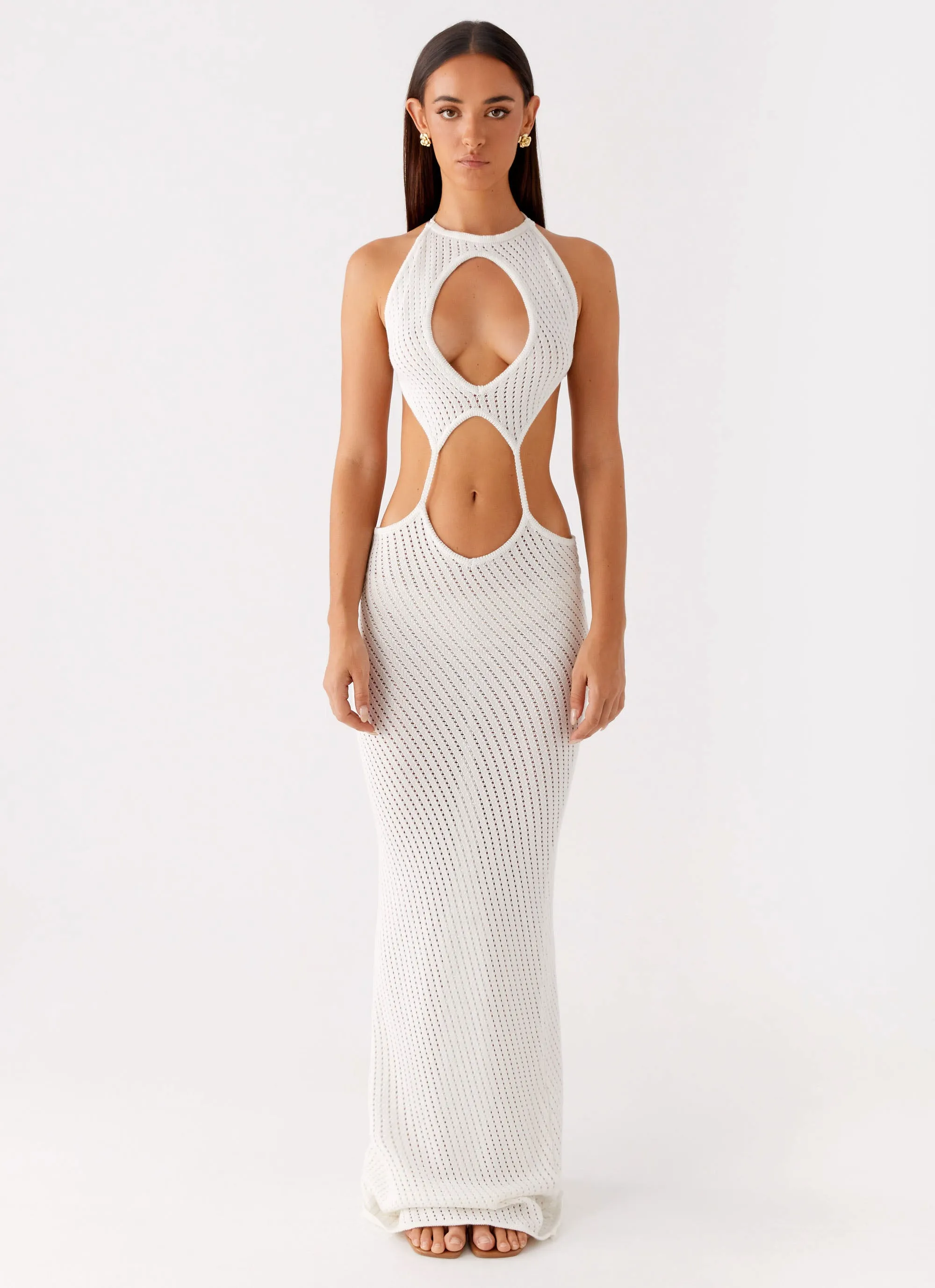 Button-up Layered Design Caicos Crochet Maxi Dress - White