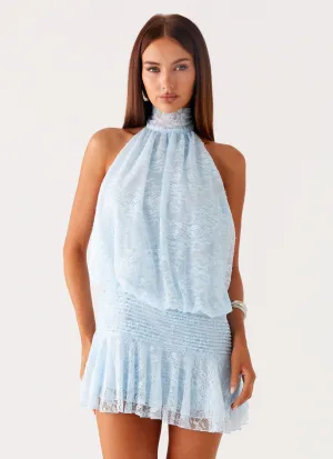 Trendy Vibes Willow Lace Mini Dress - Blue Stylish Appearance checkered pattern Willow Lace Mini Dress - Blue