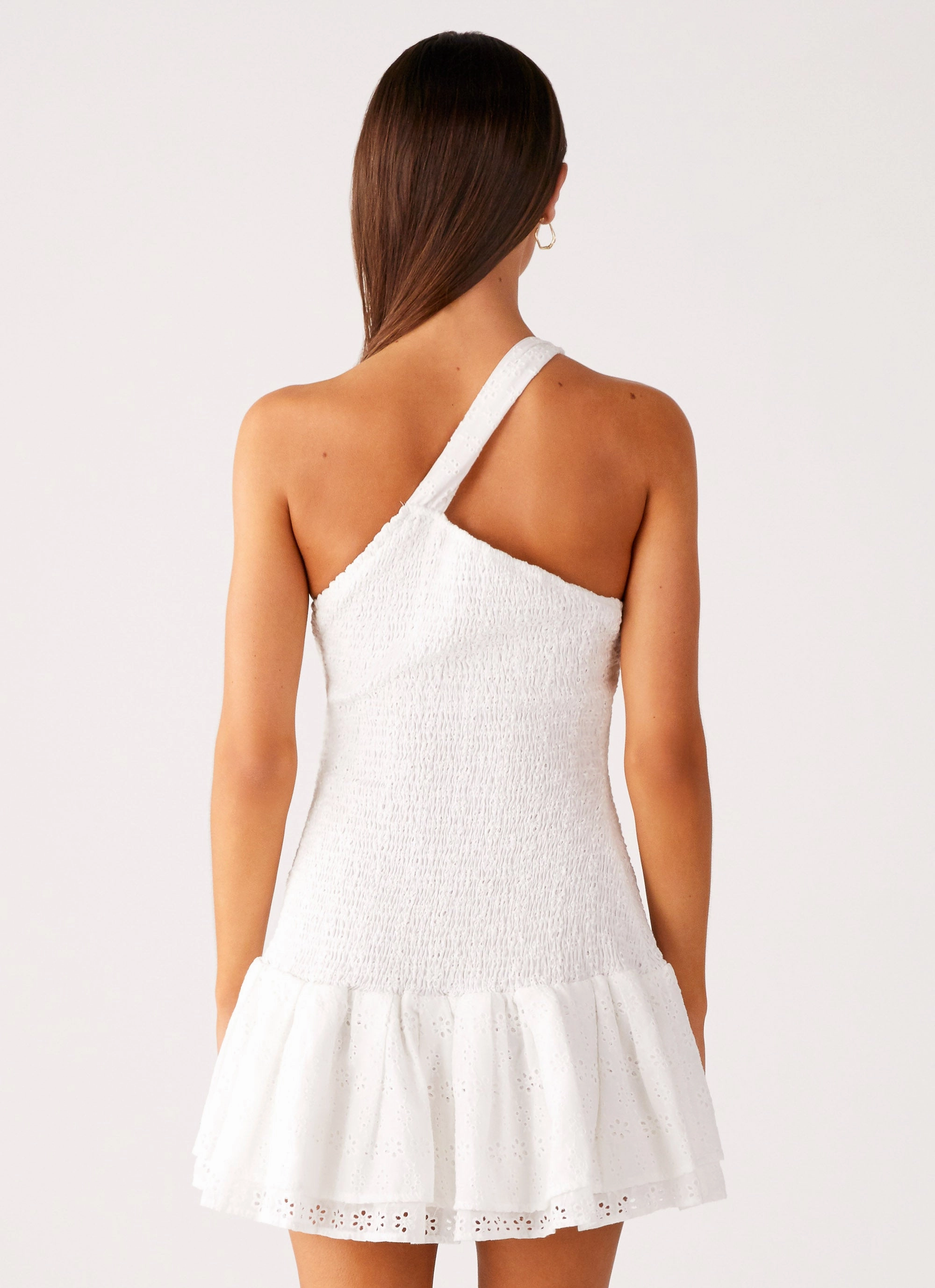 Hestia Drop Waist Shirring Mini Dress - White Daily Silhouette