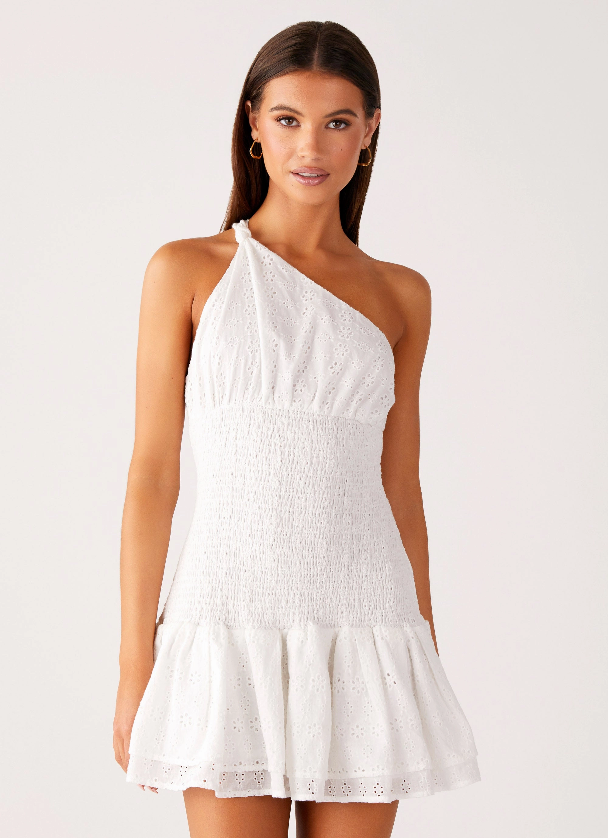 Hestia Drop Waist Shirring Mini Dress - White Sleek And Stylish