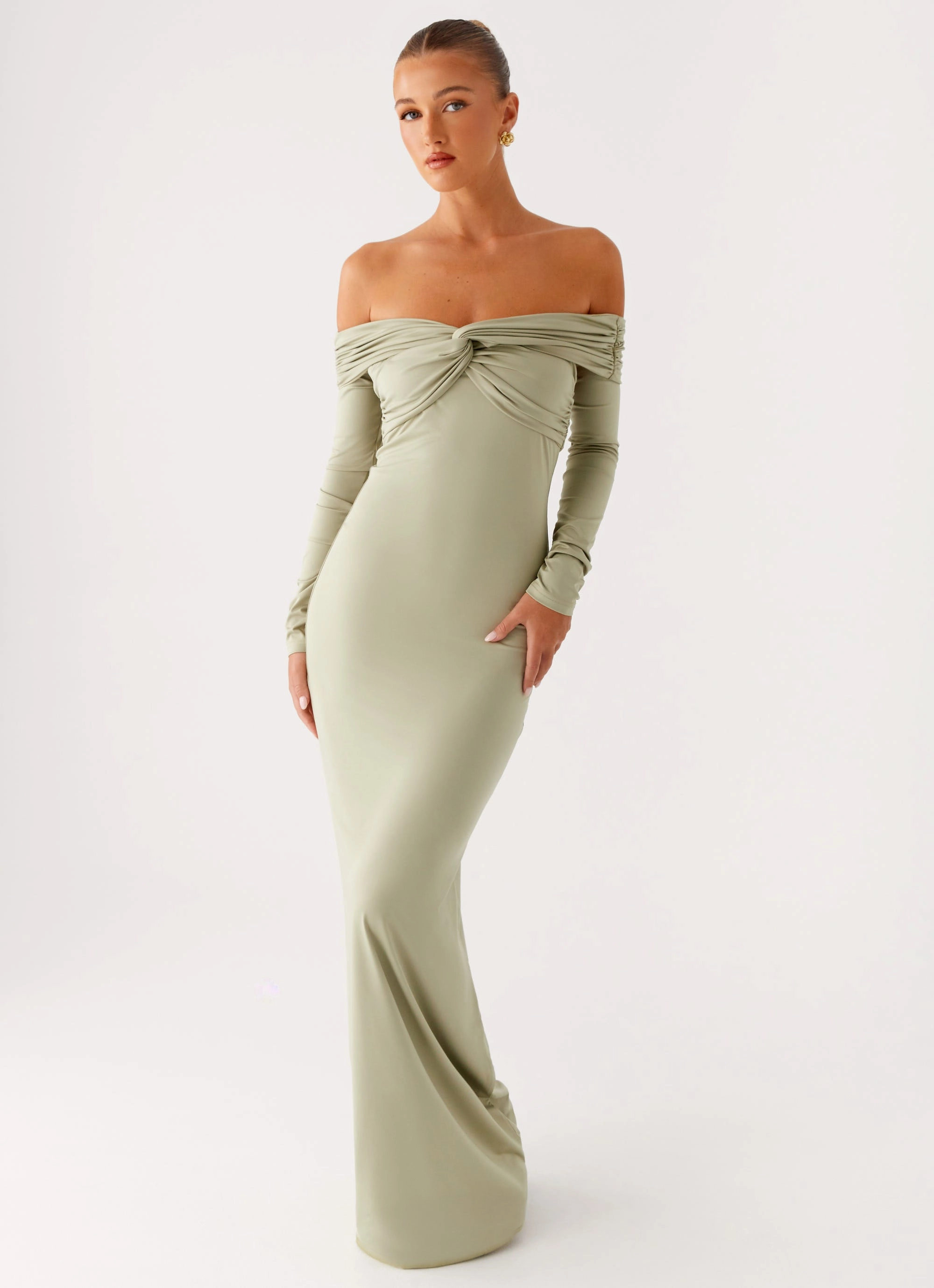 Marla Long Sleeve Maxi Dress - Sage Silky Shape Vintage feel