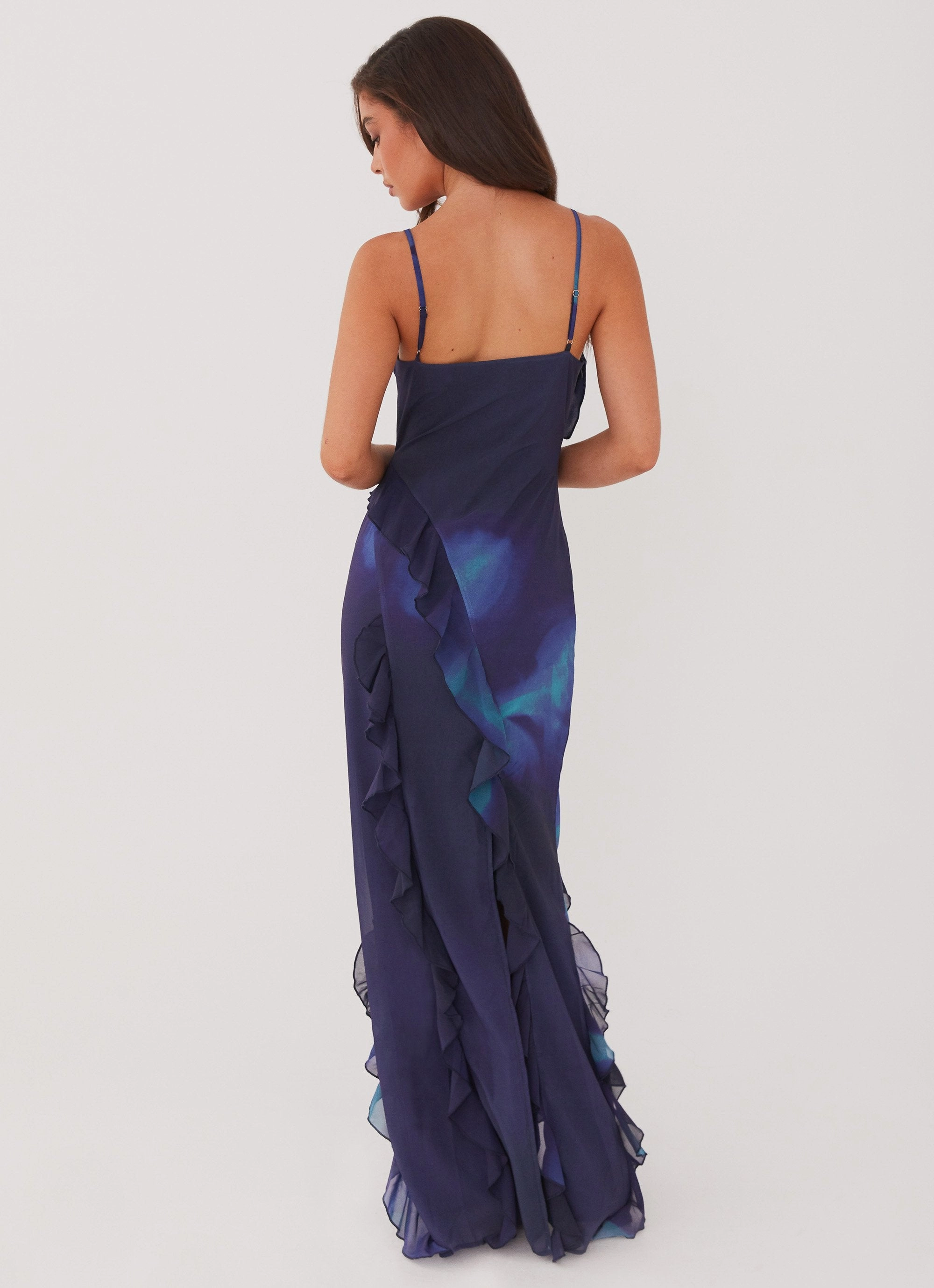 Draped-Style Travel-Essential Do No Wrong Ruffle Maxi Dress - Cyber Rose