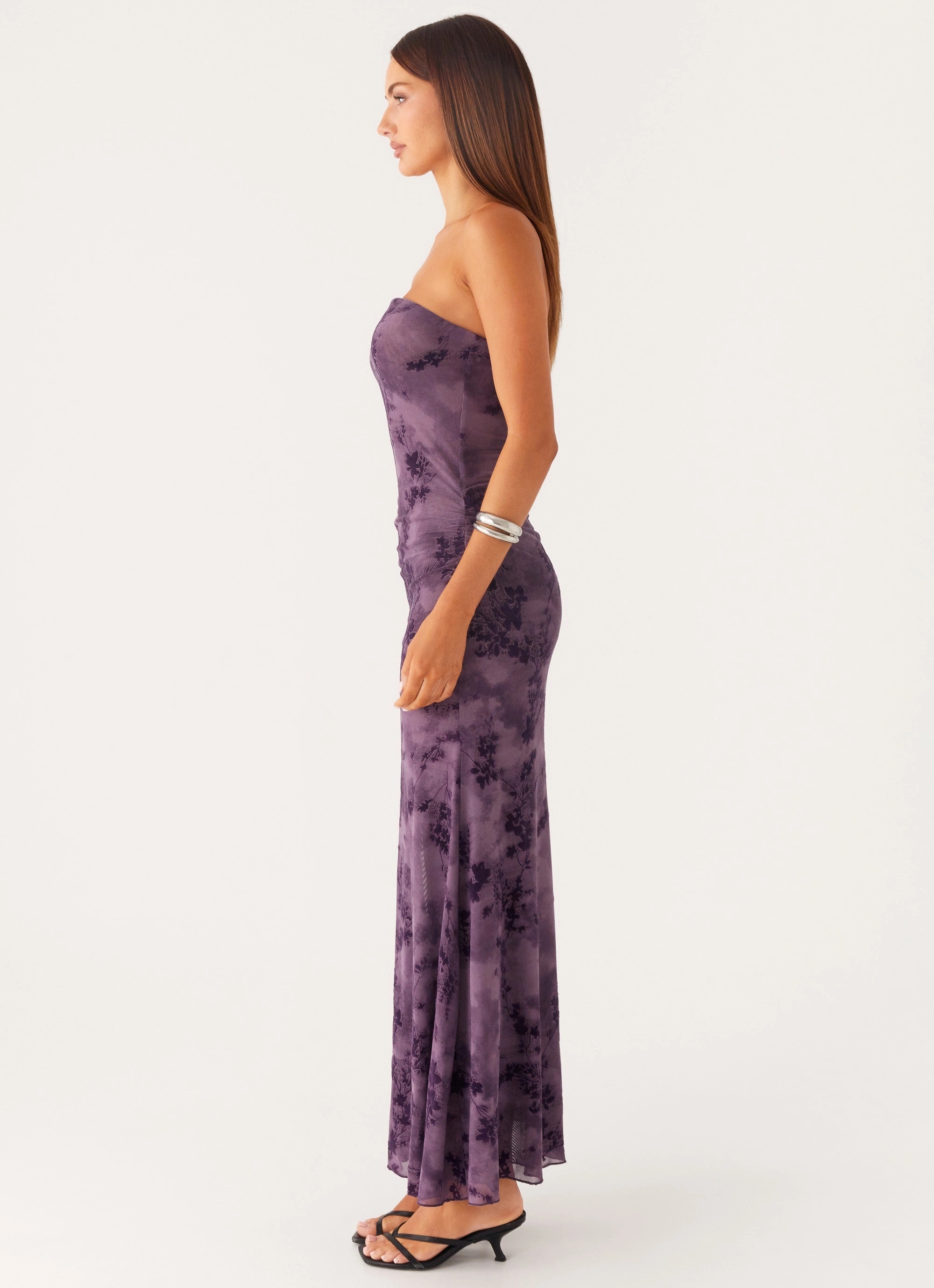 Smooth Tone Cinched-Waist Alexandrite Midi Dress - Purple