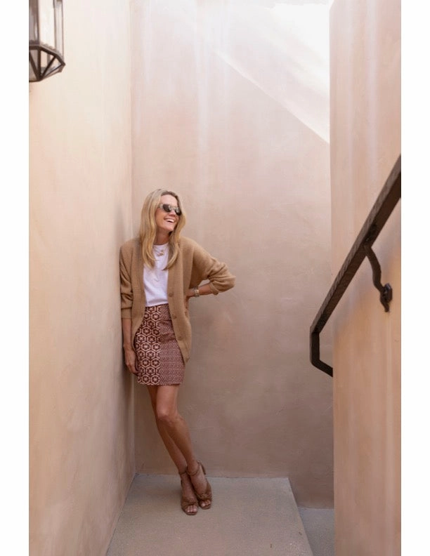 MASON'S DAUGHTER Skirt, Chocolate and Pink Lattice Print No Frills Fit