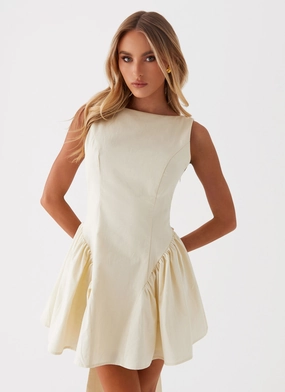 Invited Mini Dress - Ivory Luxe Fabric Brunch Glow