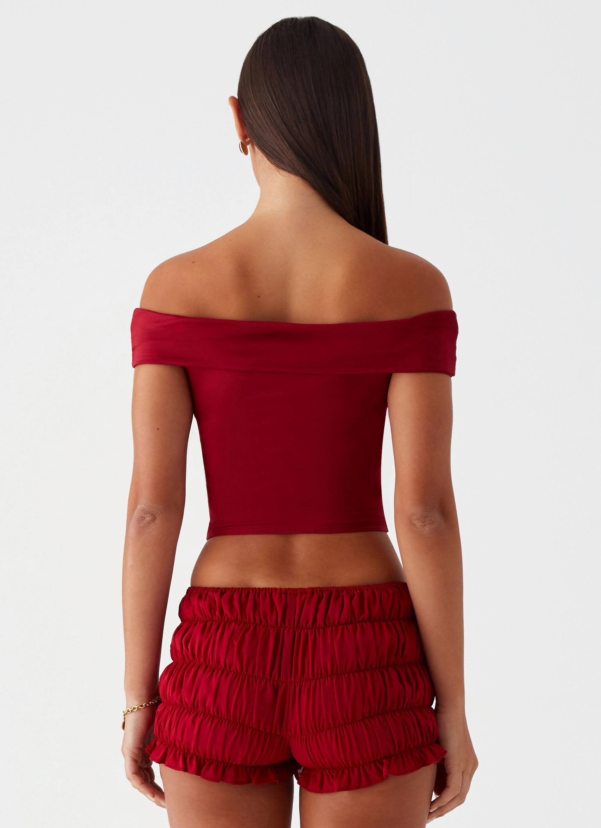 Trixie Twist Off Shoulder Top - Maroon Casual Tank BrushedInnerSurface