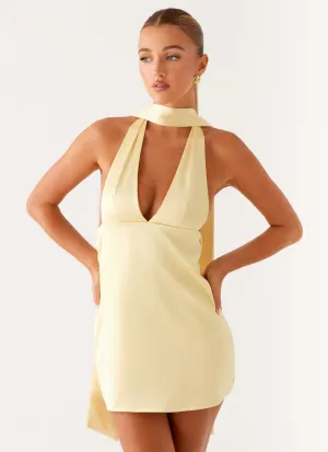 Tuckable Hem Alicia Satin Halter Mini Dress - Pastel Yellow Alicia Satin Halter Mini Dress - Pastel Yellow Minimalist Style