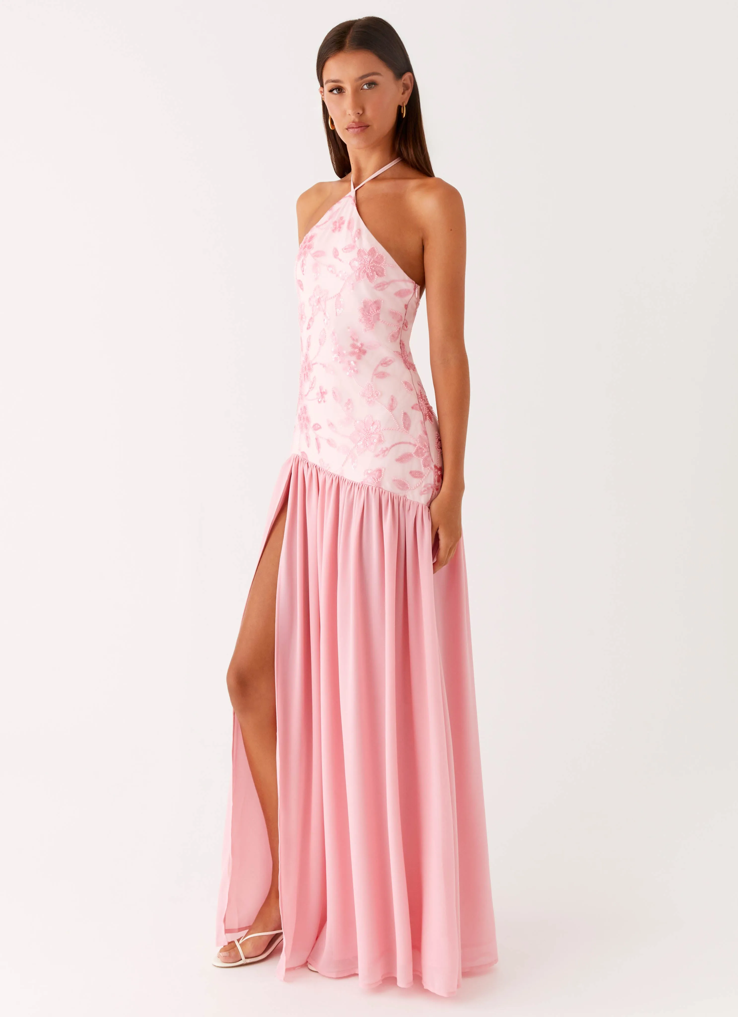 Practical Choice No Slip Shoulder Grips Janelle Beaded Maxi Dress - Pink