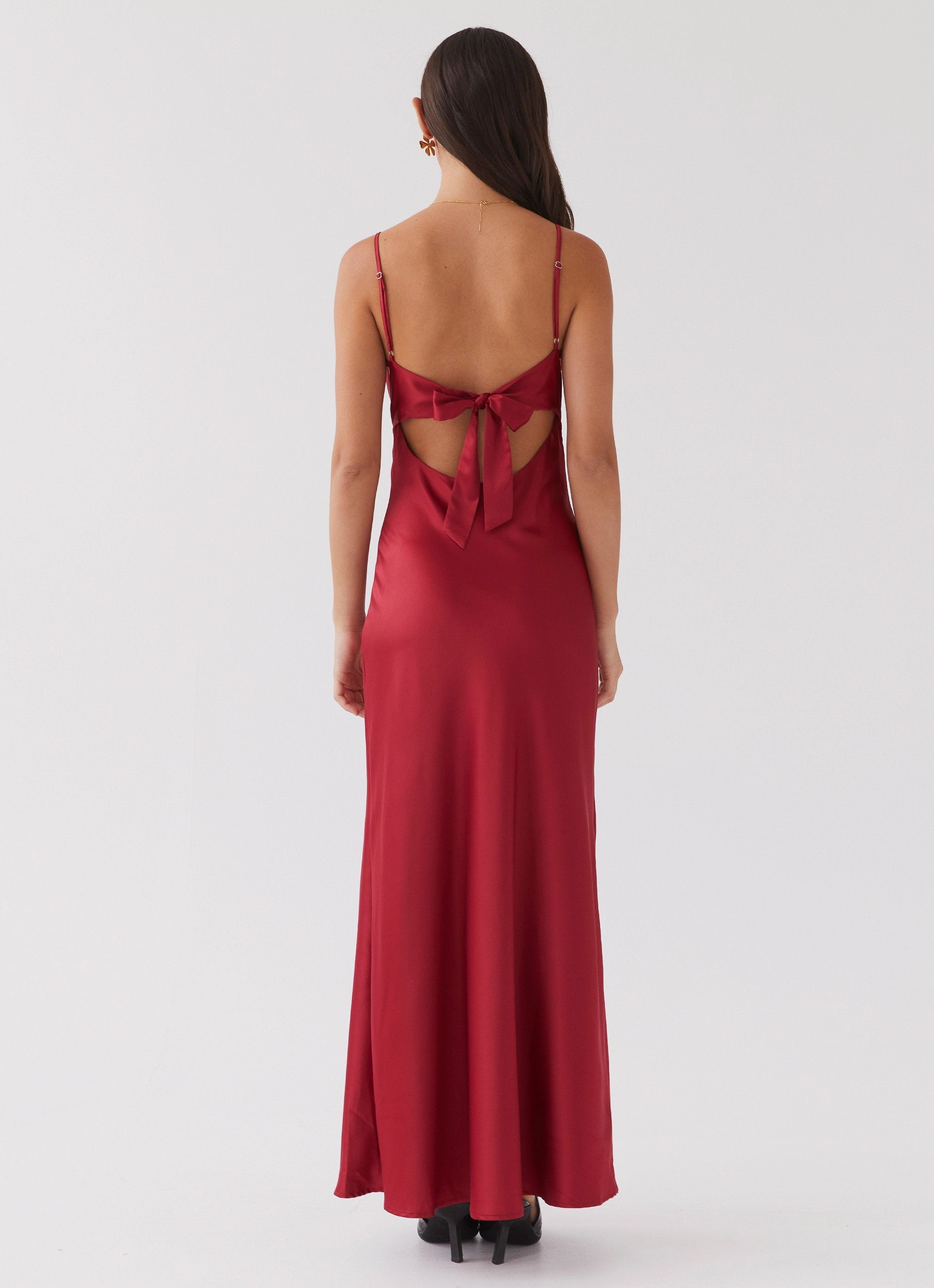 Comfortable Silhouette Flora Satin Maxi Dress - Cherry