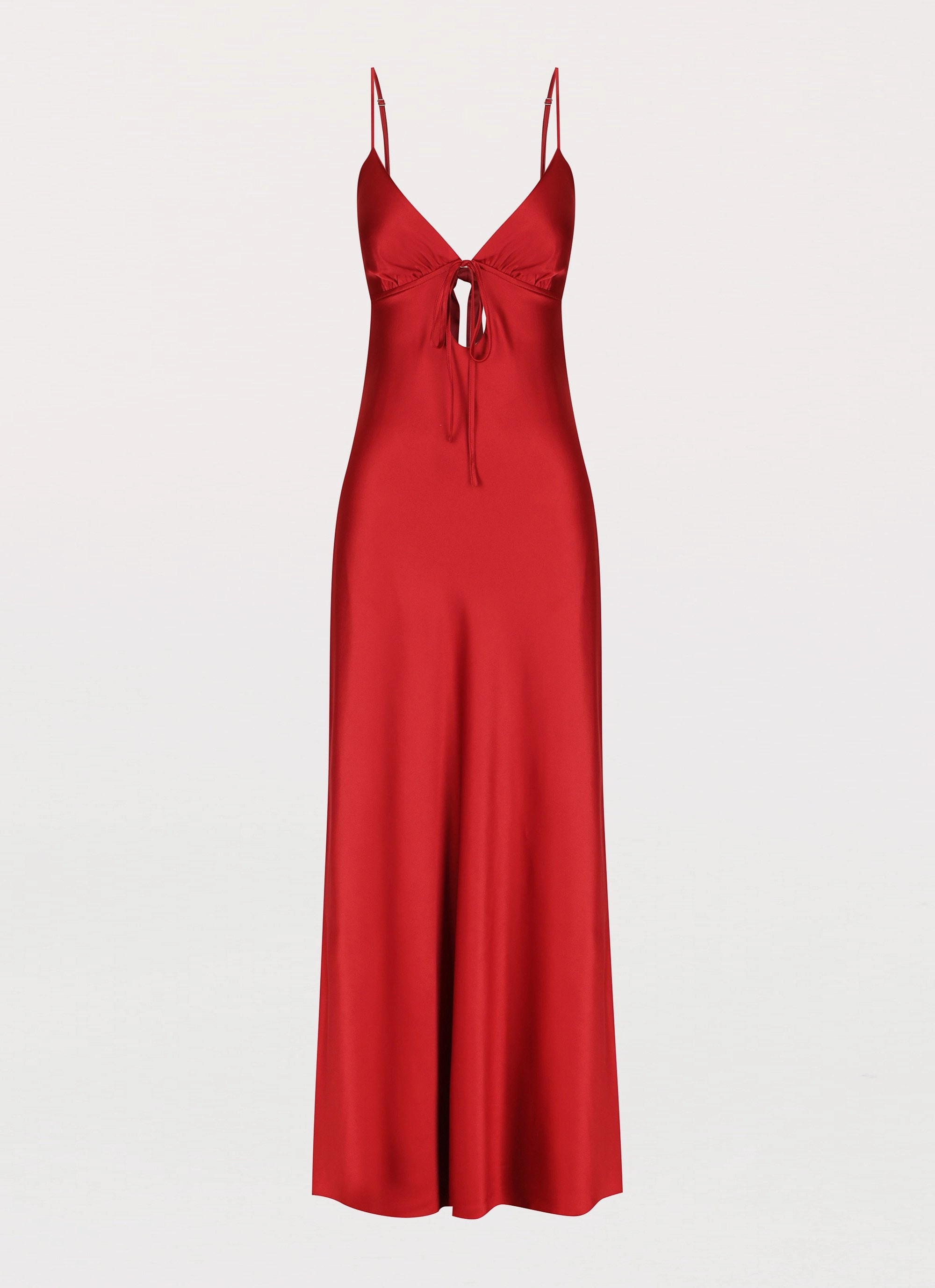Sophisticated Waist Fit Vibe Choice Flora Satin Maxi Dress - Cherry