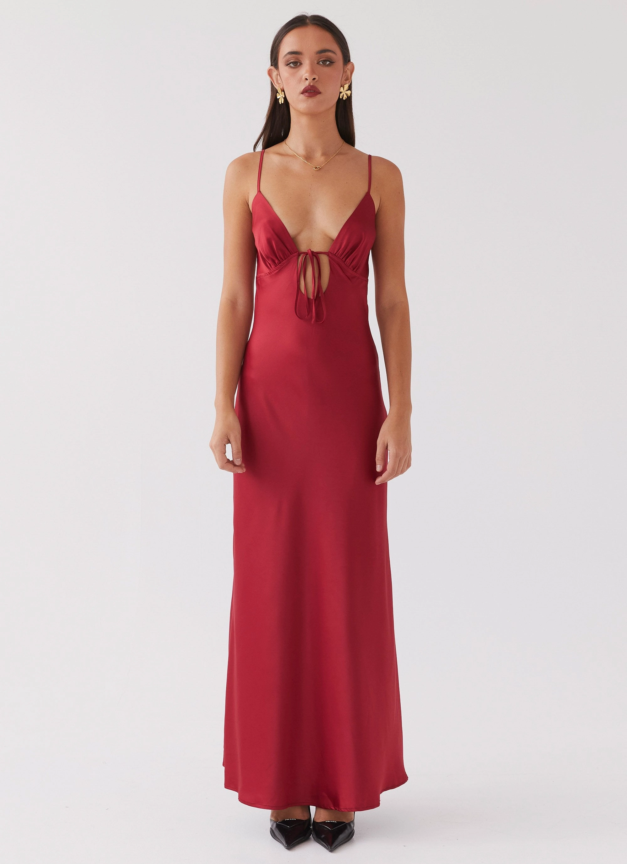 Flora Satin Maxi Dress - Cherry Chic Design Minimal Detail