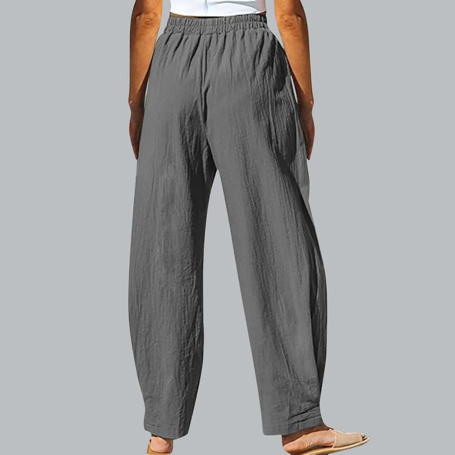 TUNUSKAT Womens Straight Leg Pants with Pockets Summer Lounge Faux Linen Trousers High Waisted Beach Slacks Vacation Outfits