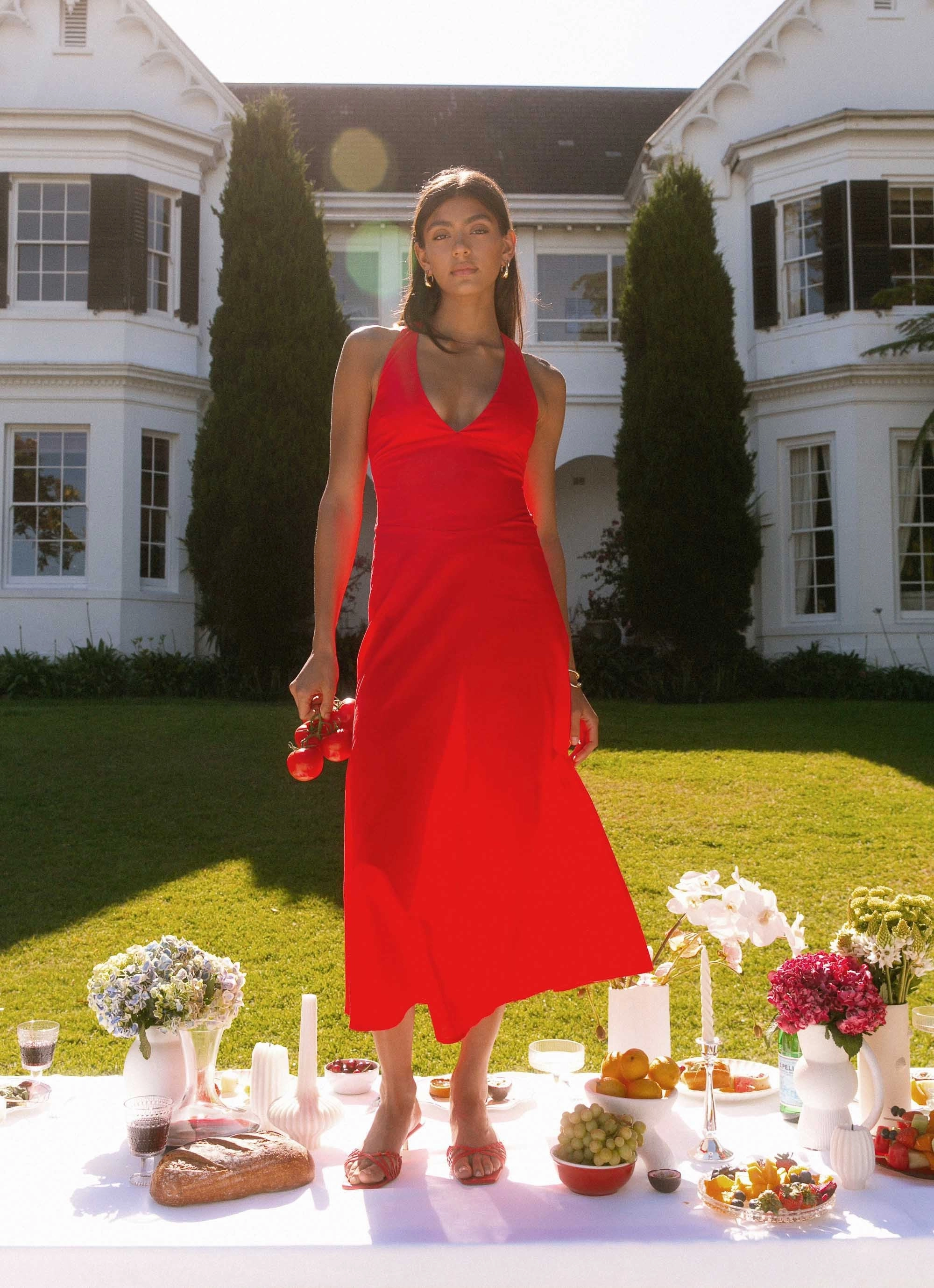 Slim Shape Falling For You Midi Dress - Red