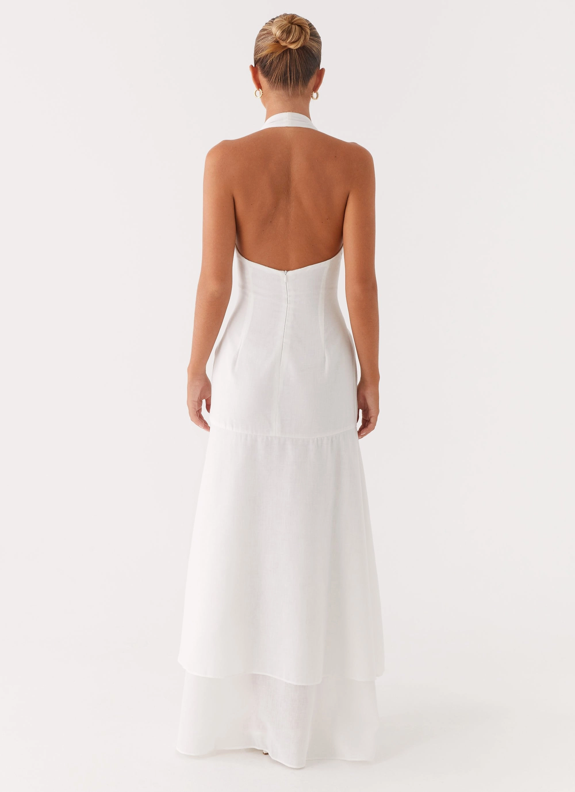 Turu Maxi Dress - White Seamless-Look Linen-Blend