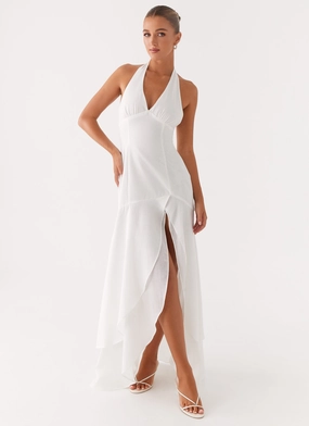 Turu Maxi Dress - White Sleek Fit Turu Maxi Dress - White Bold Fashion Satin-Sleeve