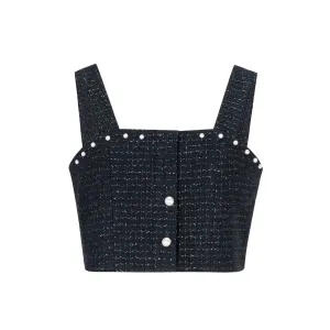 Tweed Pearl Cropped Camisoles in Black