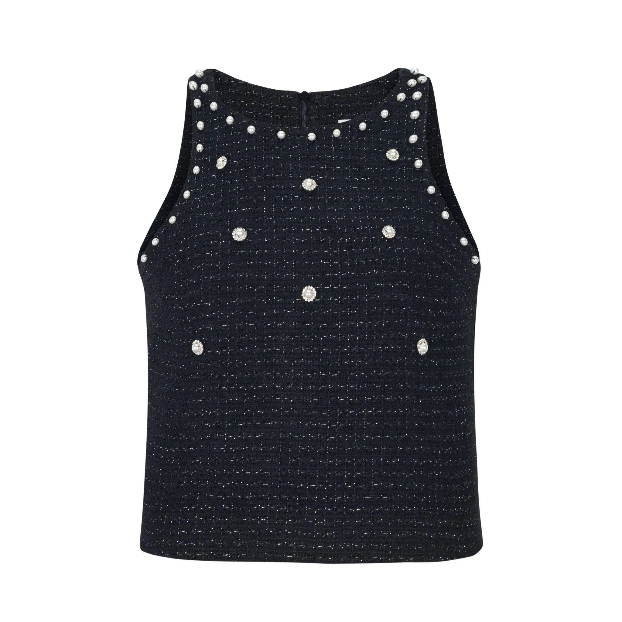 Tweed Pearl Tank Top in Black