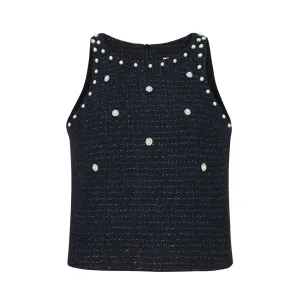 Tweed Pearl Tank Top in Black