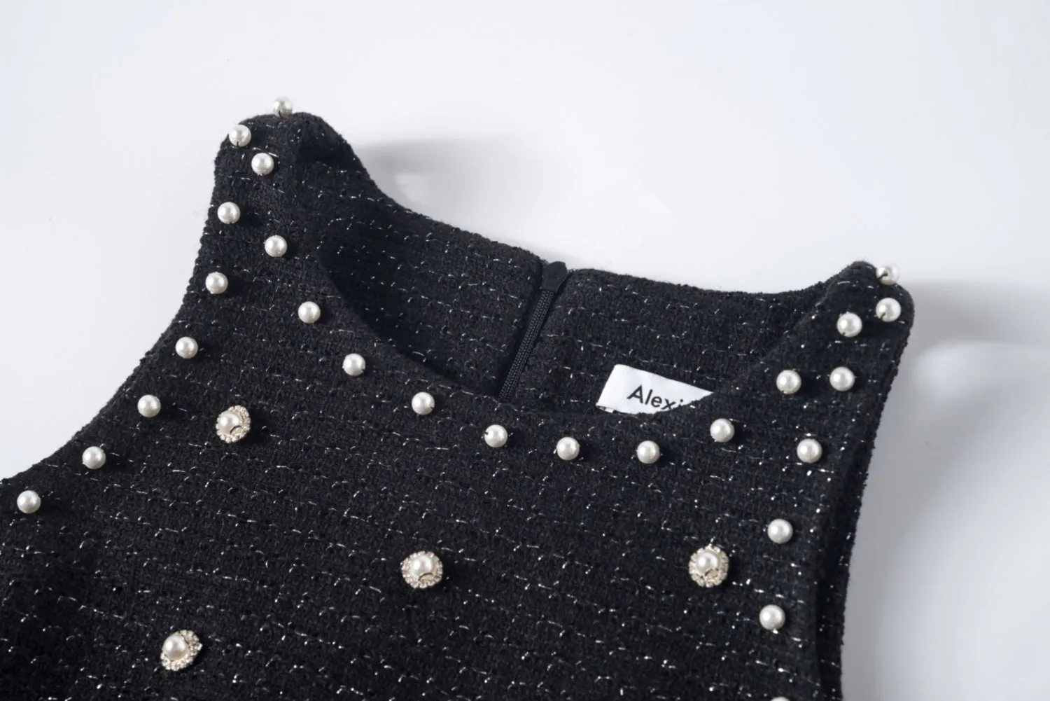 Tweed Pearl Tank Top in Black