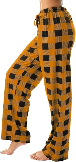 TWGONE Women's Pajamas Pants Casual Loose Comfy Wide Leg Plaid Pants Sleep Bell Bottom Lounge Cute Pajama Pants
