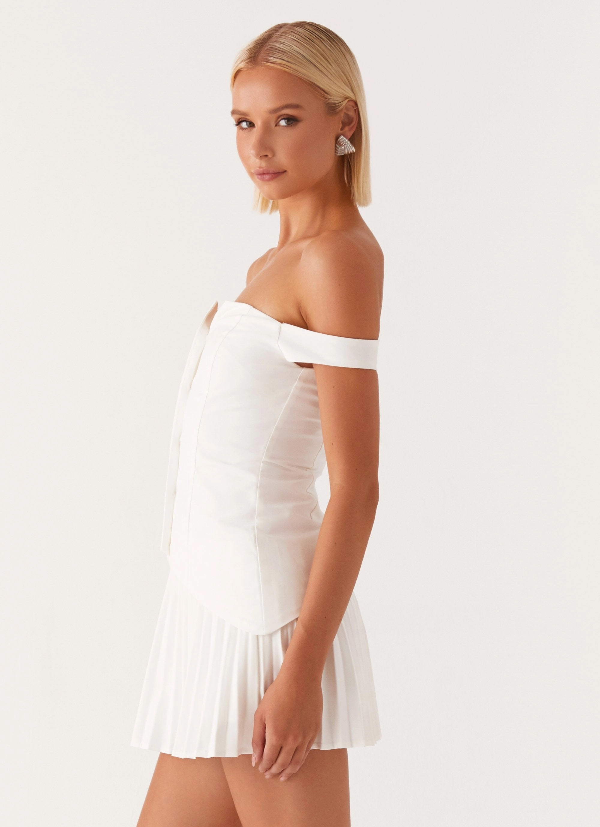 Twisted Skies Off Shoulder Mini Dress - Off White Bold Style Mid layer