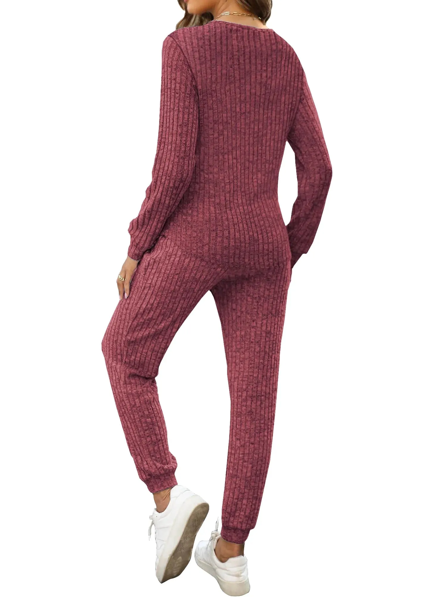 Two Piece Womens Pajama Sets Button down Shirts and Drawstring Pants with Pockets Solid Lounge Sets for Women