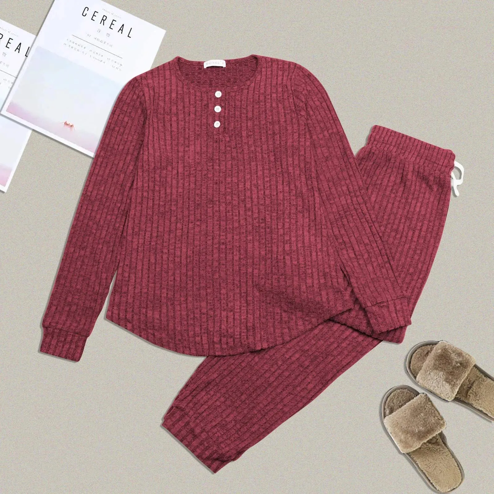 Two Piece Womens Pajama Sets Button down Shirts and Drawstring Pants with Pockets Solid Lounge Sets for Women