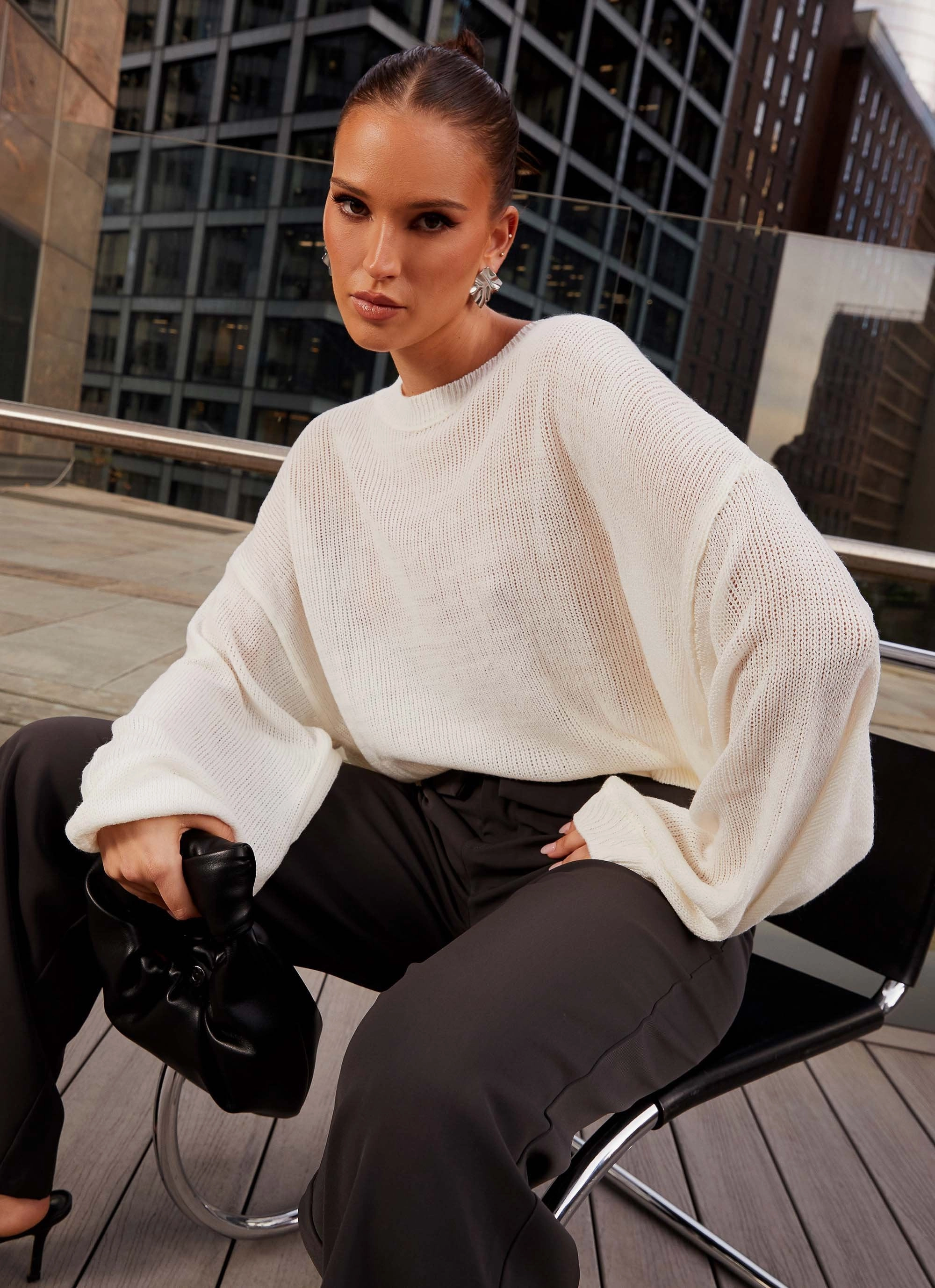AntiPill Surface Ultraviolet Protection Finish Tyla Oversized Knit Sweater - White
