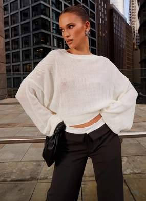 Tyla Oversized Knit Sweater - White RaglanSleeve Tyla Oversized Knit Sweater - White Sporty Style Modern Polo