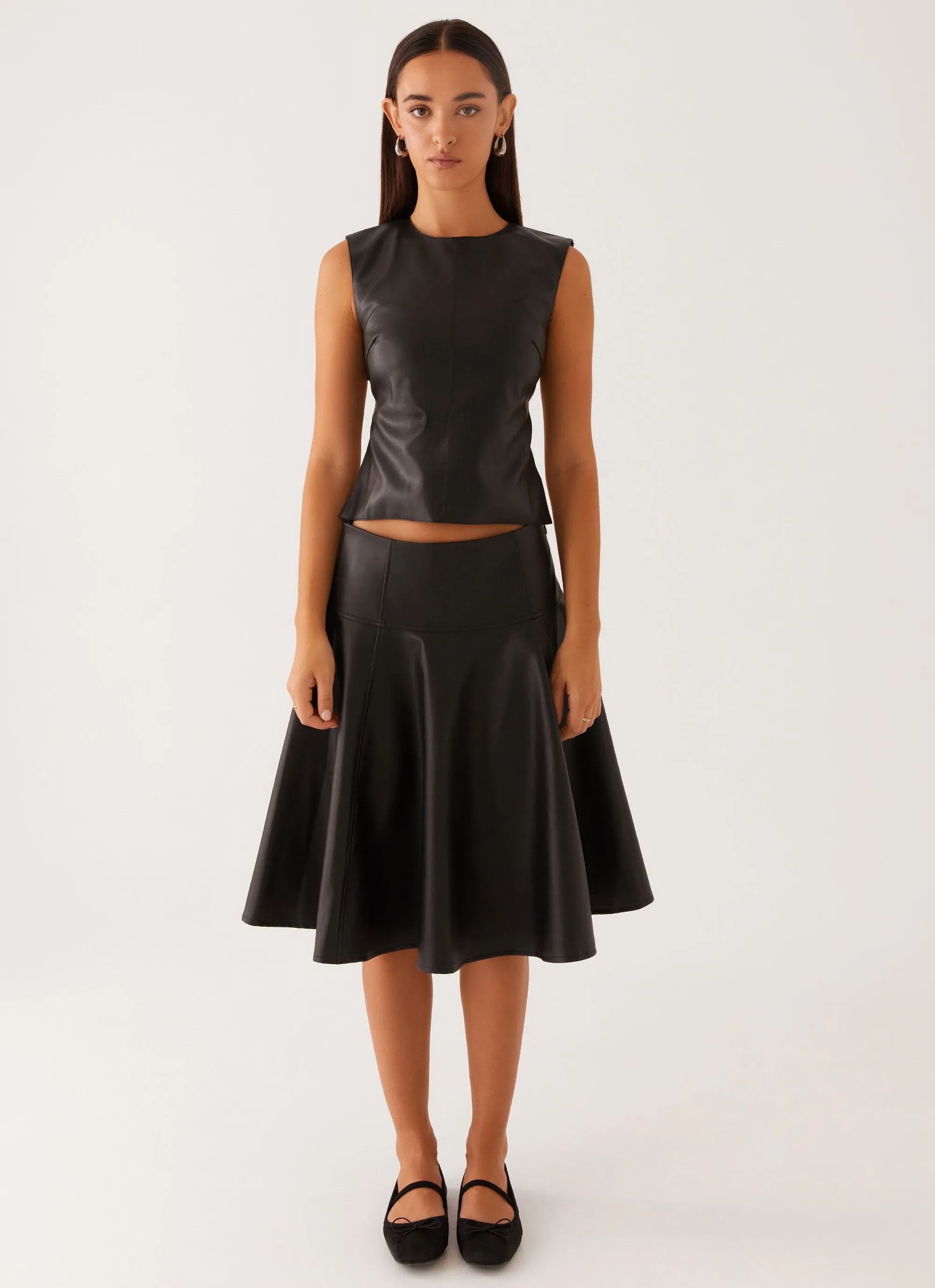 Stretch Waist Tyler Midi Skirt - Black