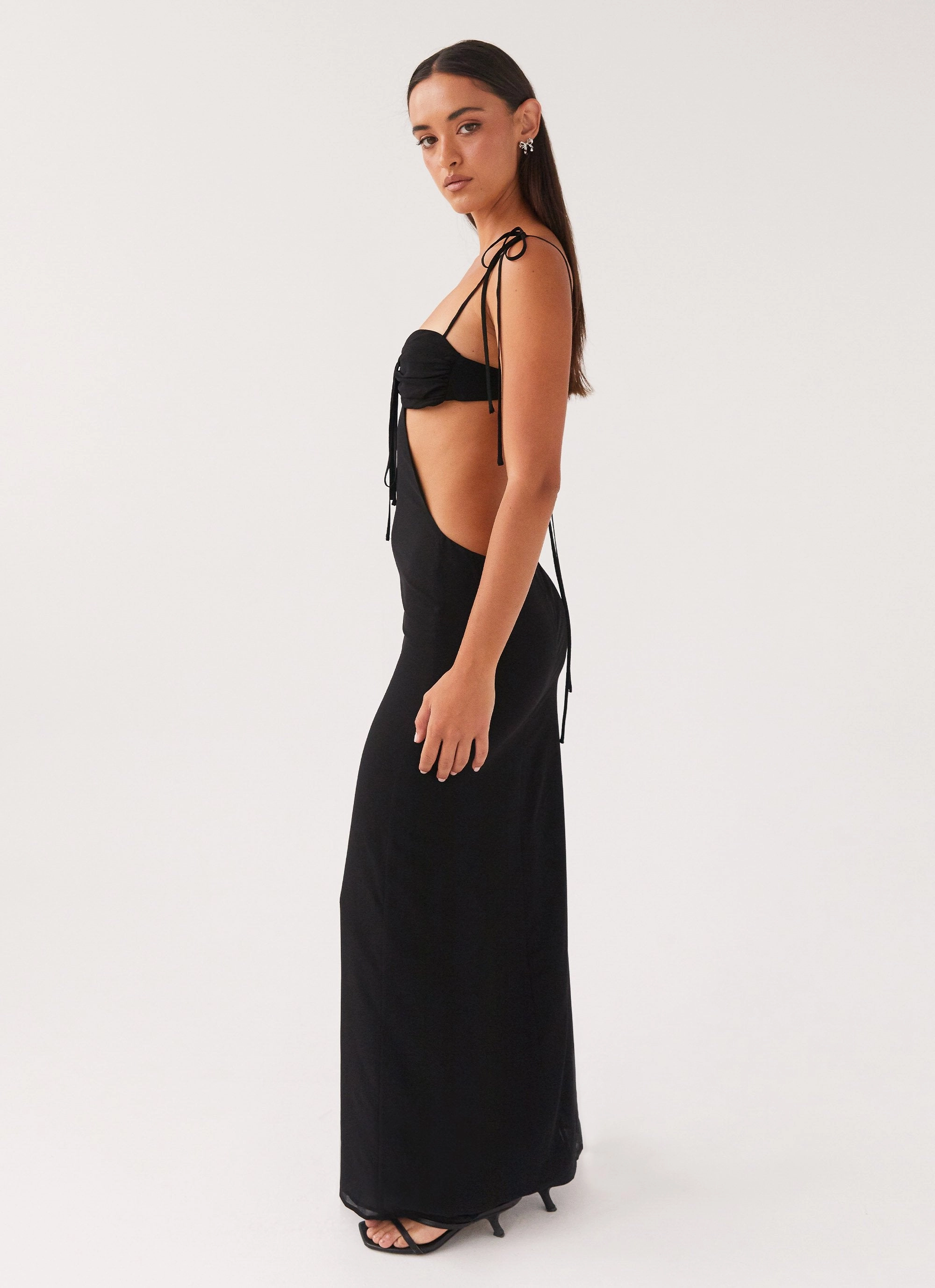 Tyra Ruched Maxi Dress - Black Work-Ready Look
