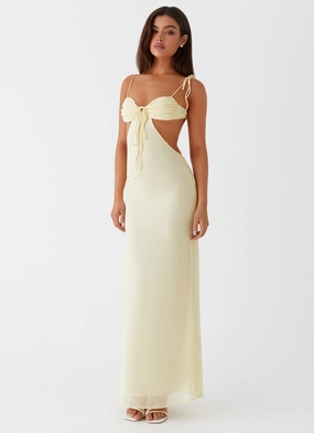 Tyra Ruched Maxi Dress - Yellow Illustration Print Tyra Ruched Maxi Dress - Yellow Signature-Style Casual event dress