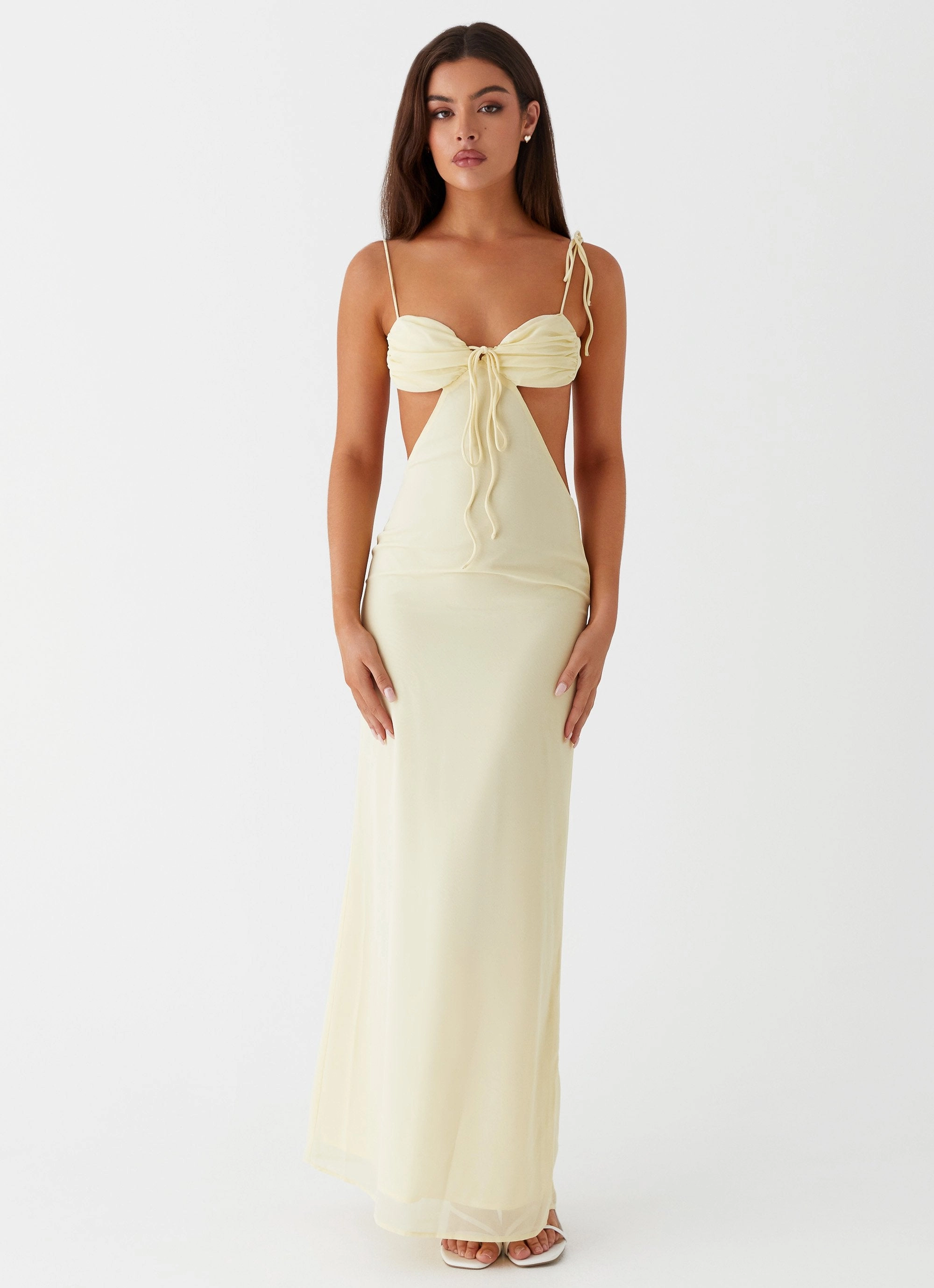 Tyra Ruched Maxi Dress - Yellow Fall Outfit